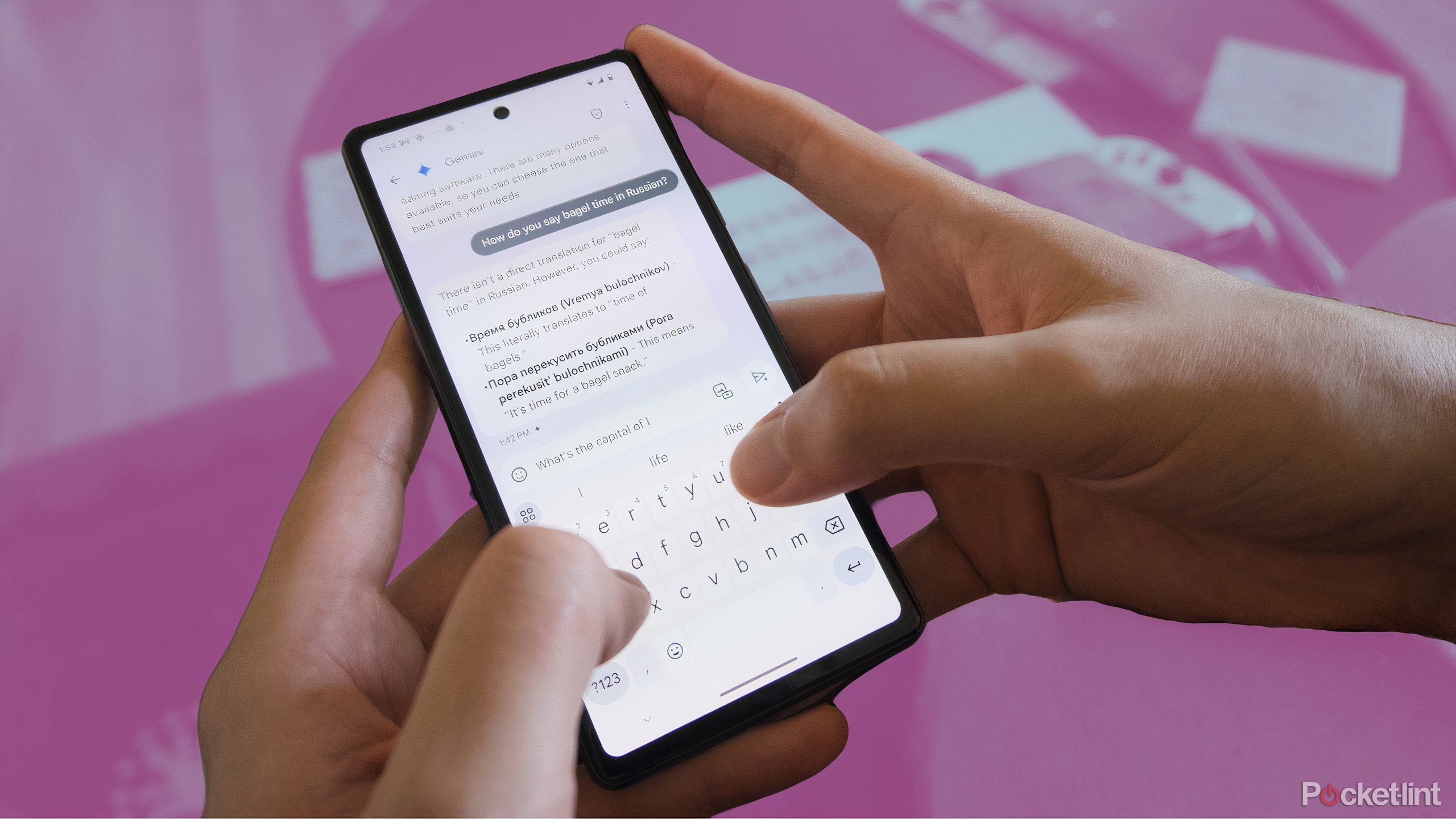 Typing to Gemini in Google Messages on a Pixel 7a.