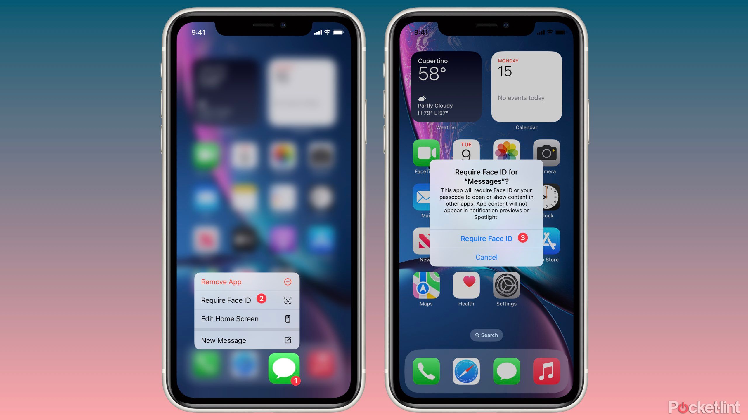 Screenshots showing how to lock an app in iOS 18.