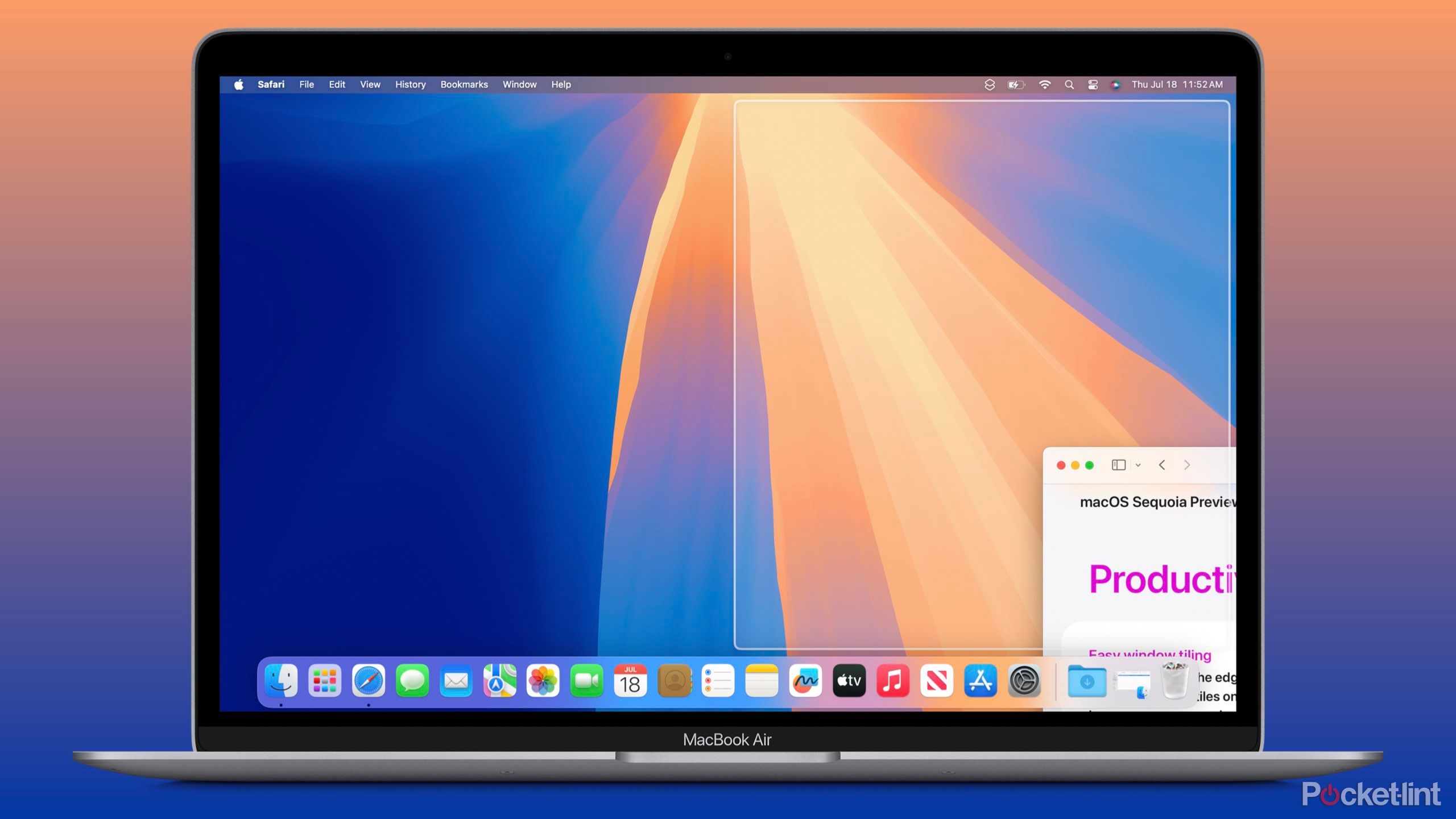 Dragging a window to activate window tiling in macOS 15. 