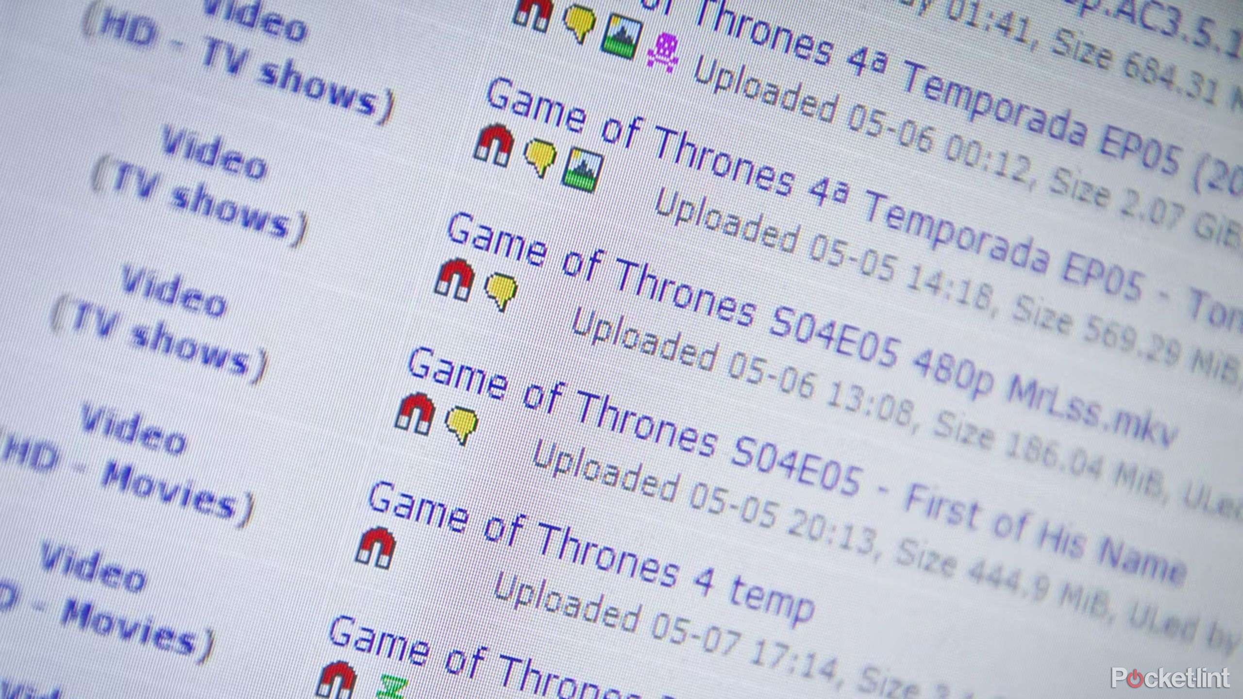 a list of Game of Thrones media download links on a web page