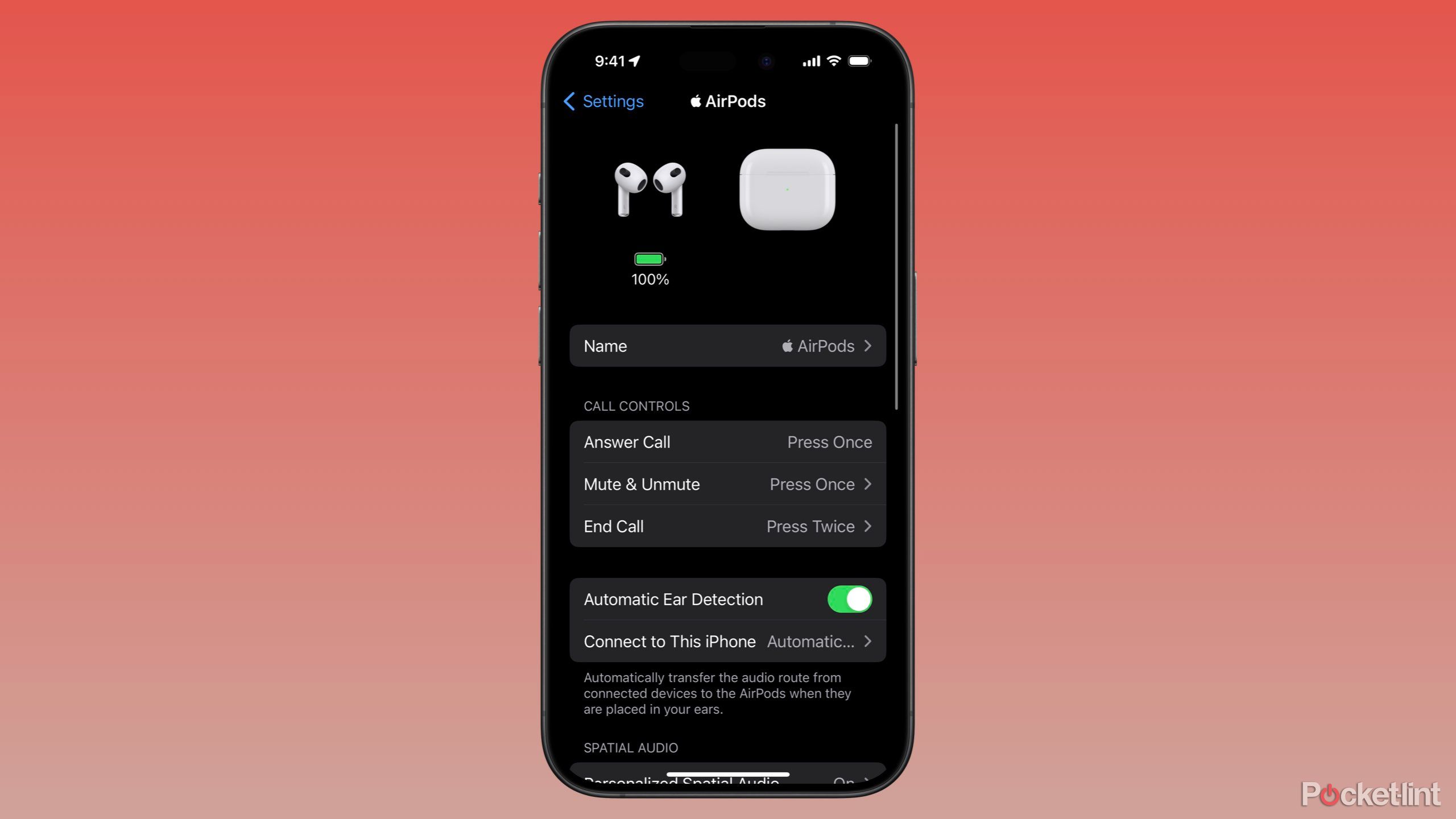 Call Controls settings for AirPods 3.