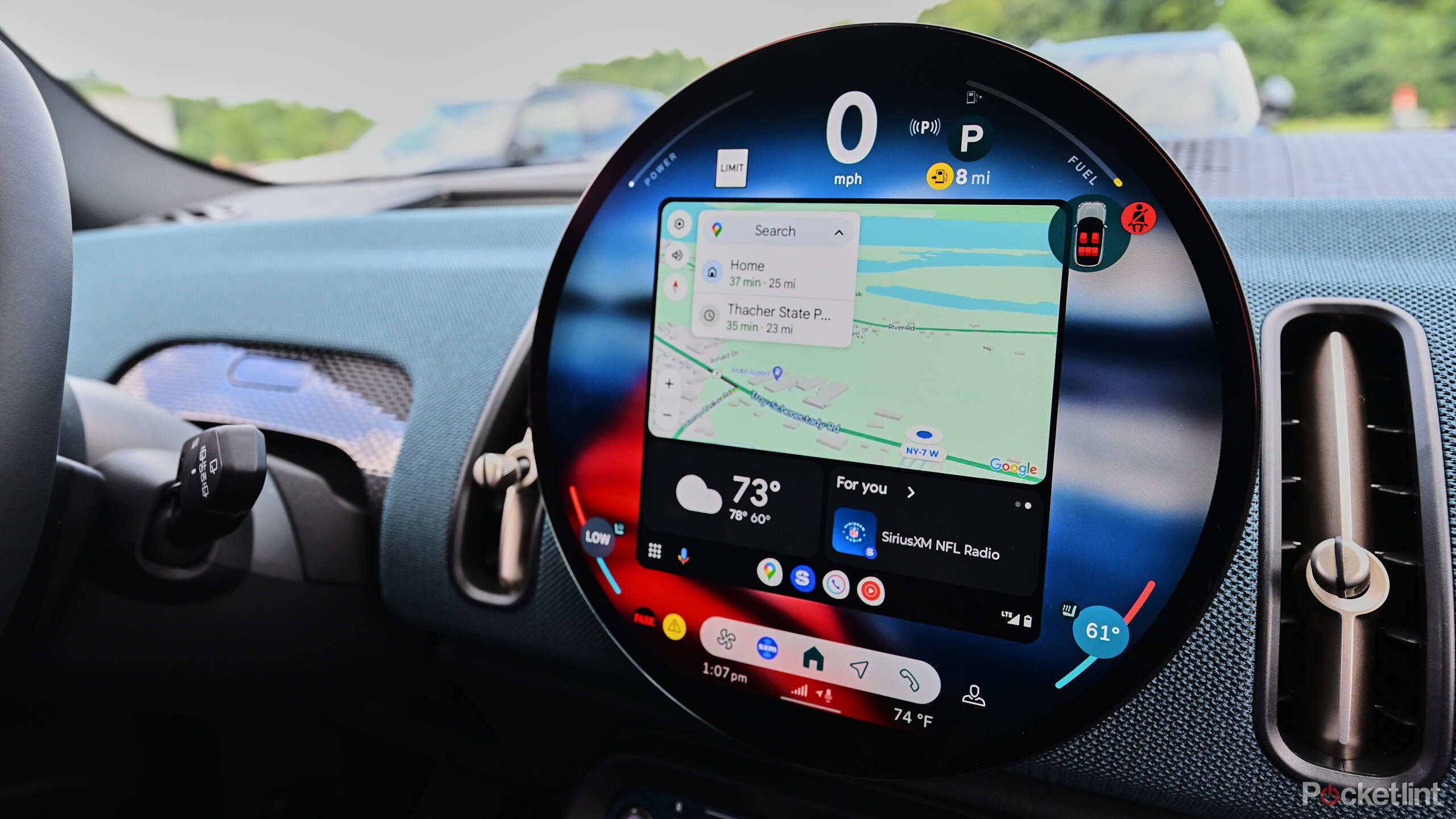 The Mini displays Android Auto on the dashboard inside the car.