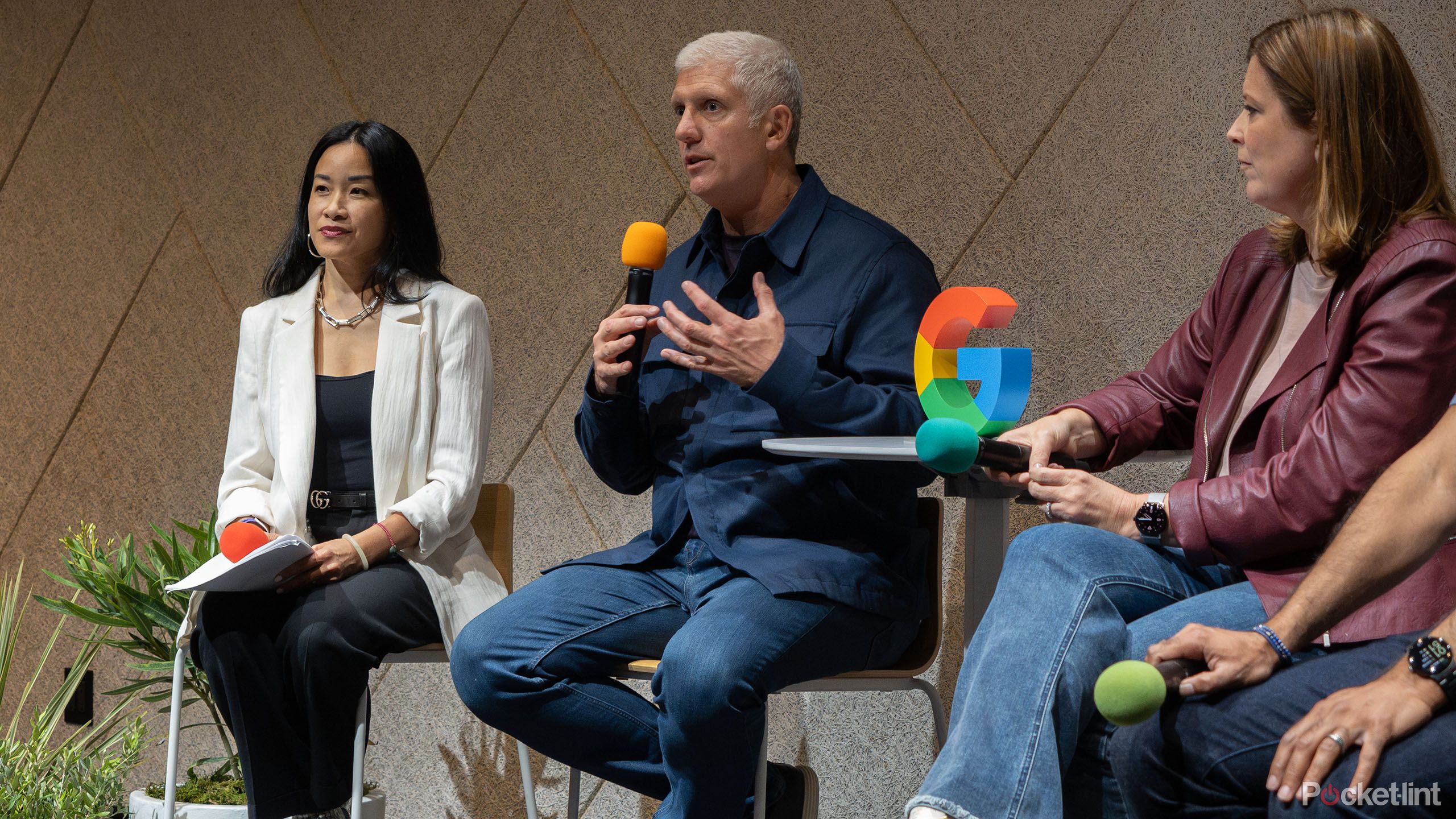 Rick Osterloh and Jen Fitzpatrick during a Q&A at the Pixel 9's launch