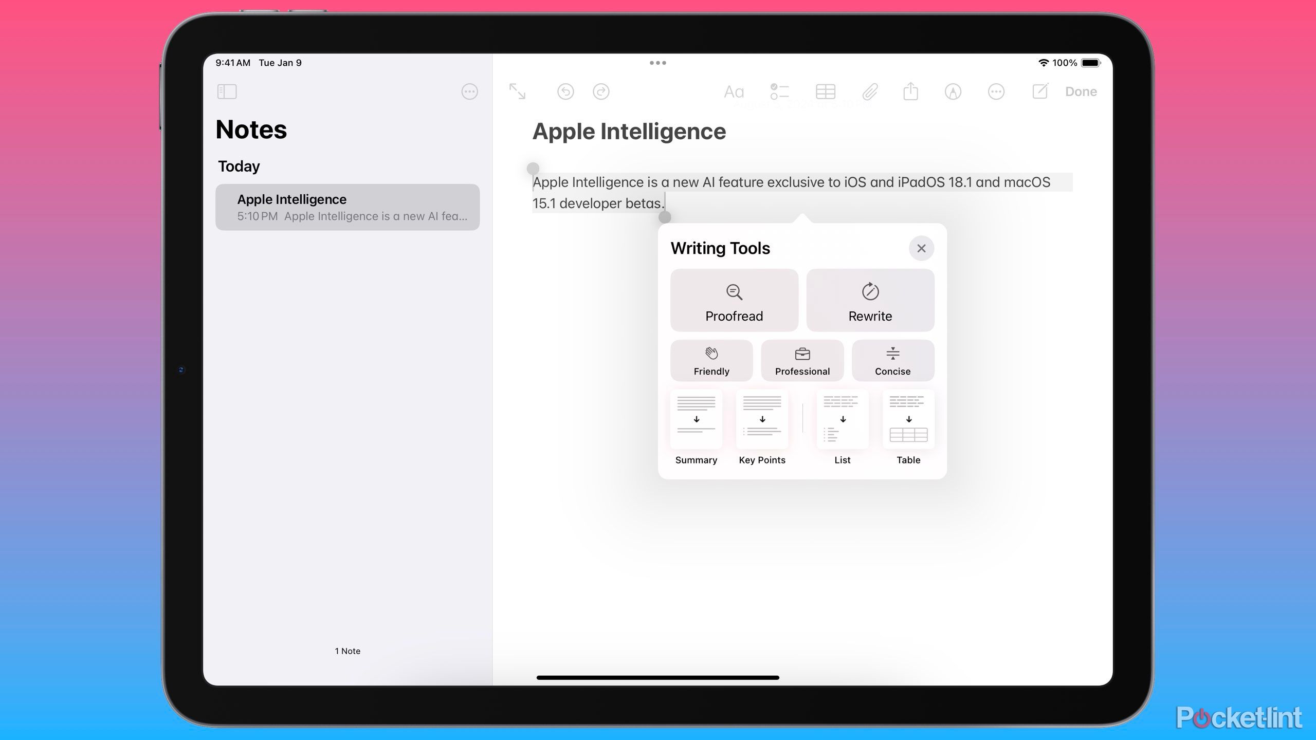 Writing Tools on iPadOS 18.1