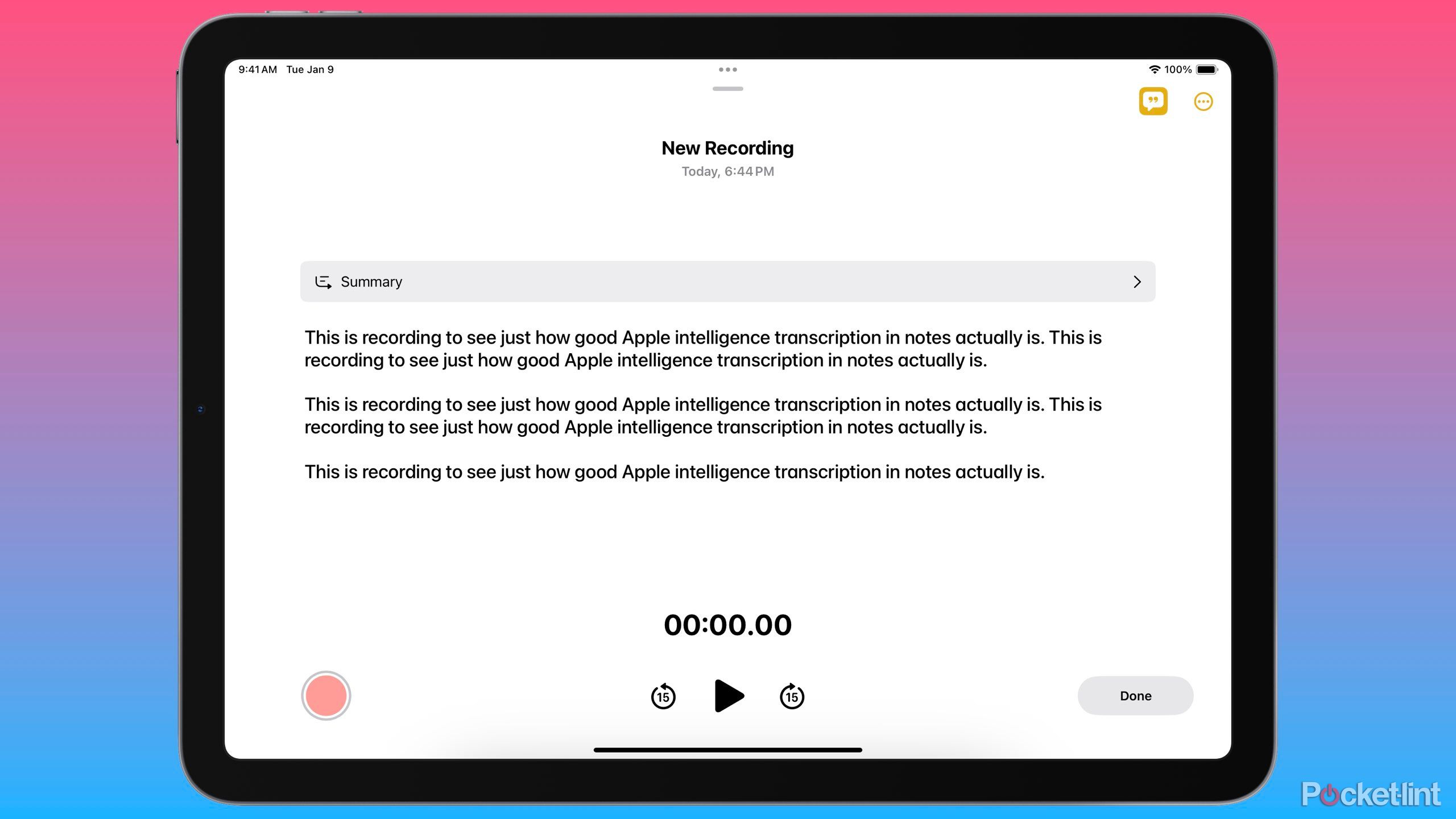 Audio recording transcription with iPadOS 18.1