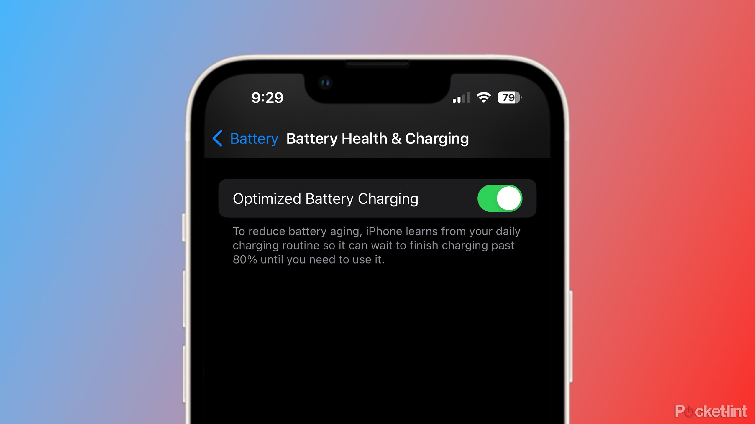 The iPhone battery status screen