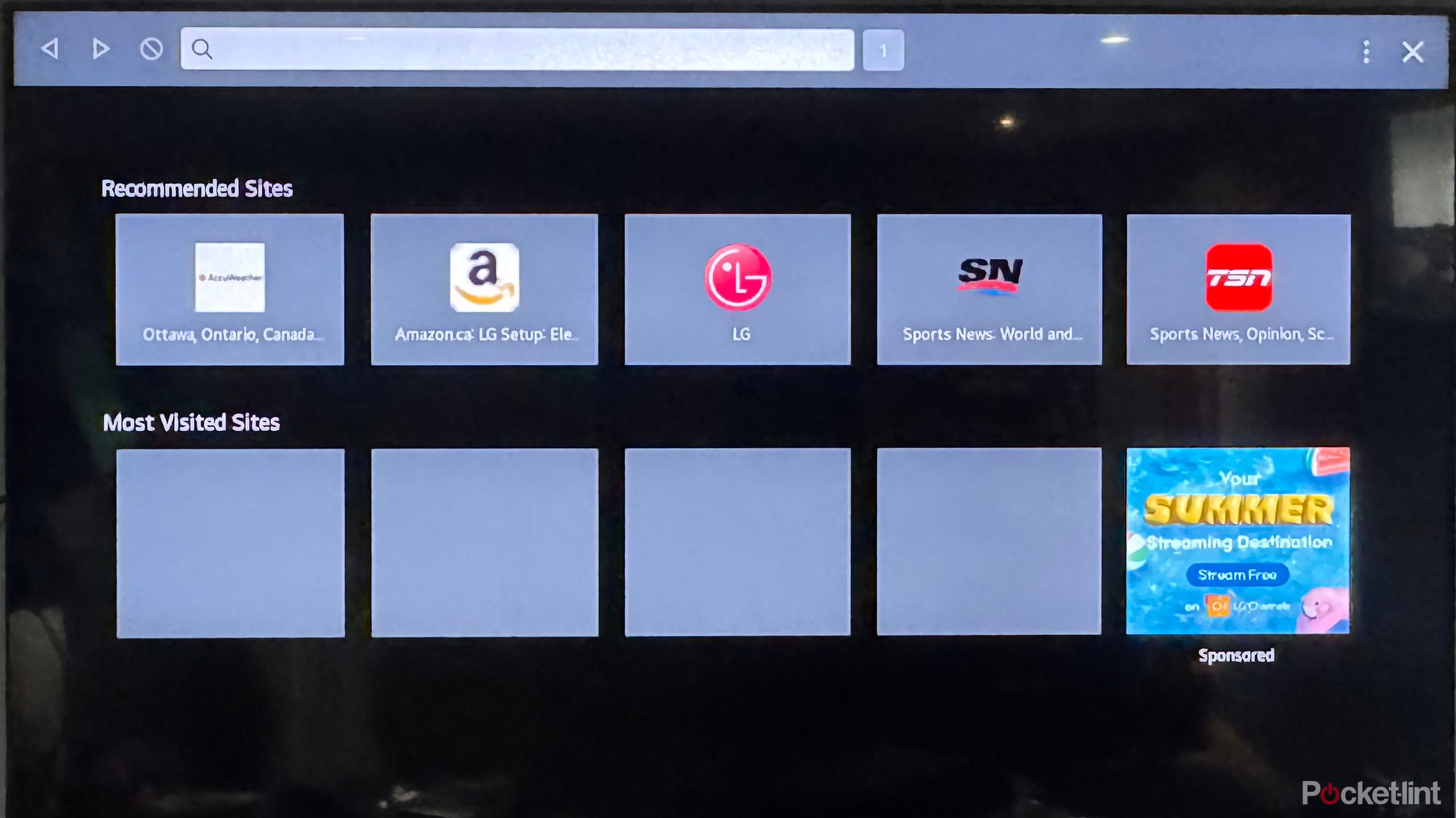 The main browser window on an LG TV