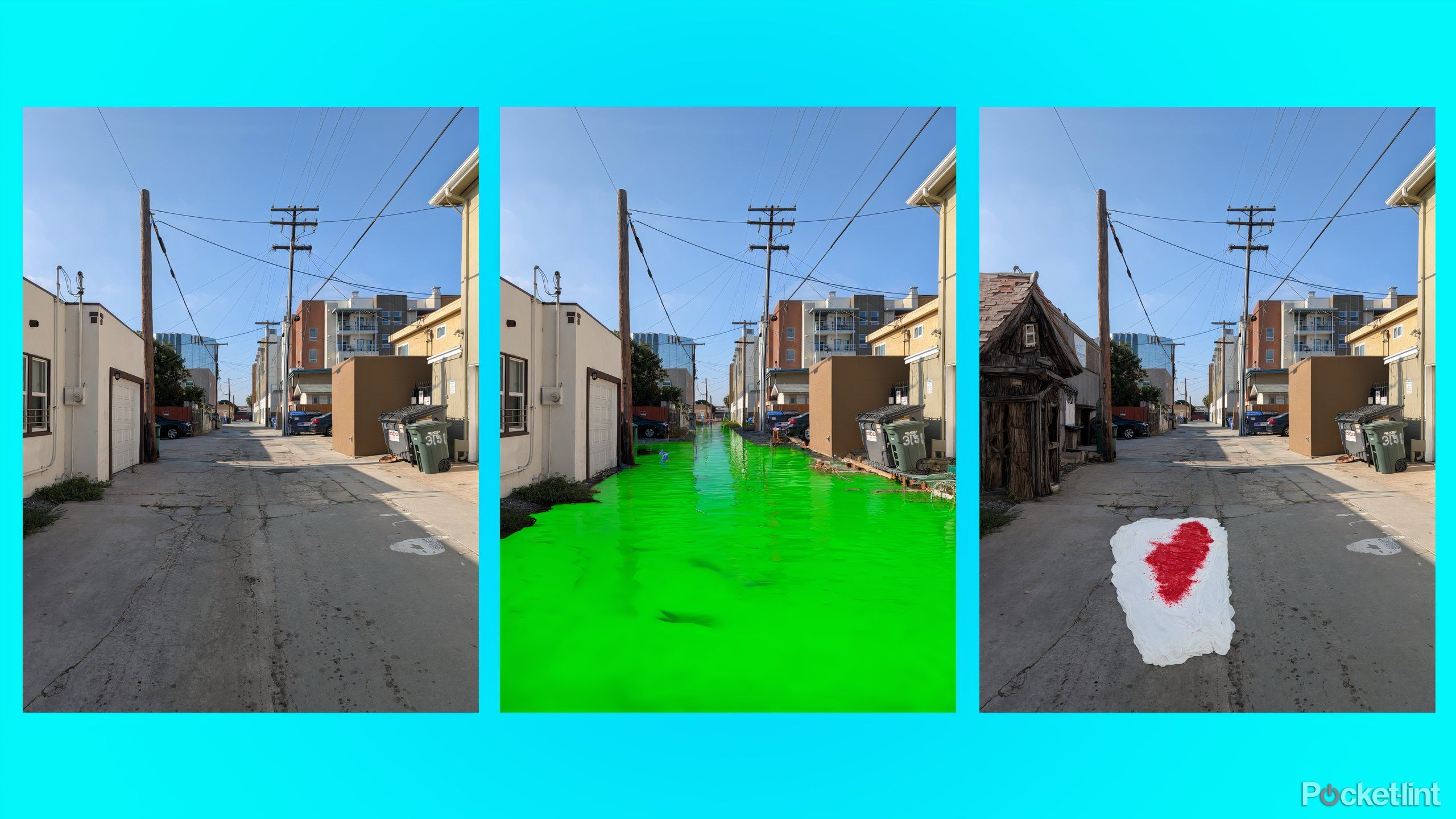 An empty alley, a green river, and a bloody sheet.