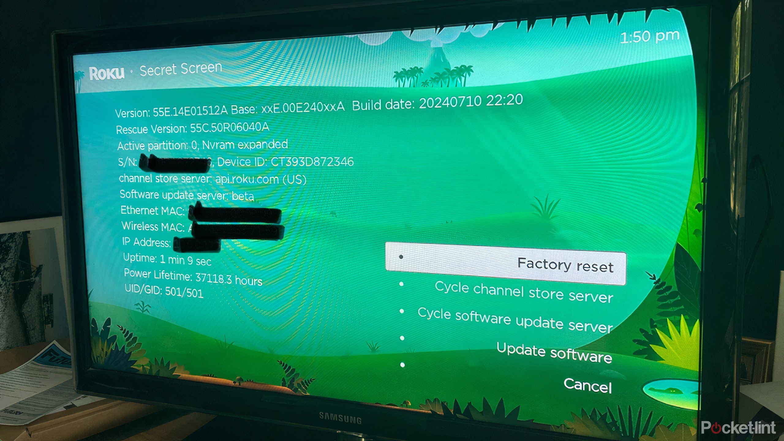 roku factory reset screen