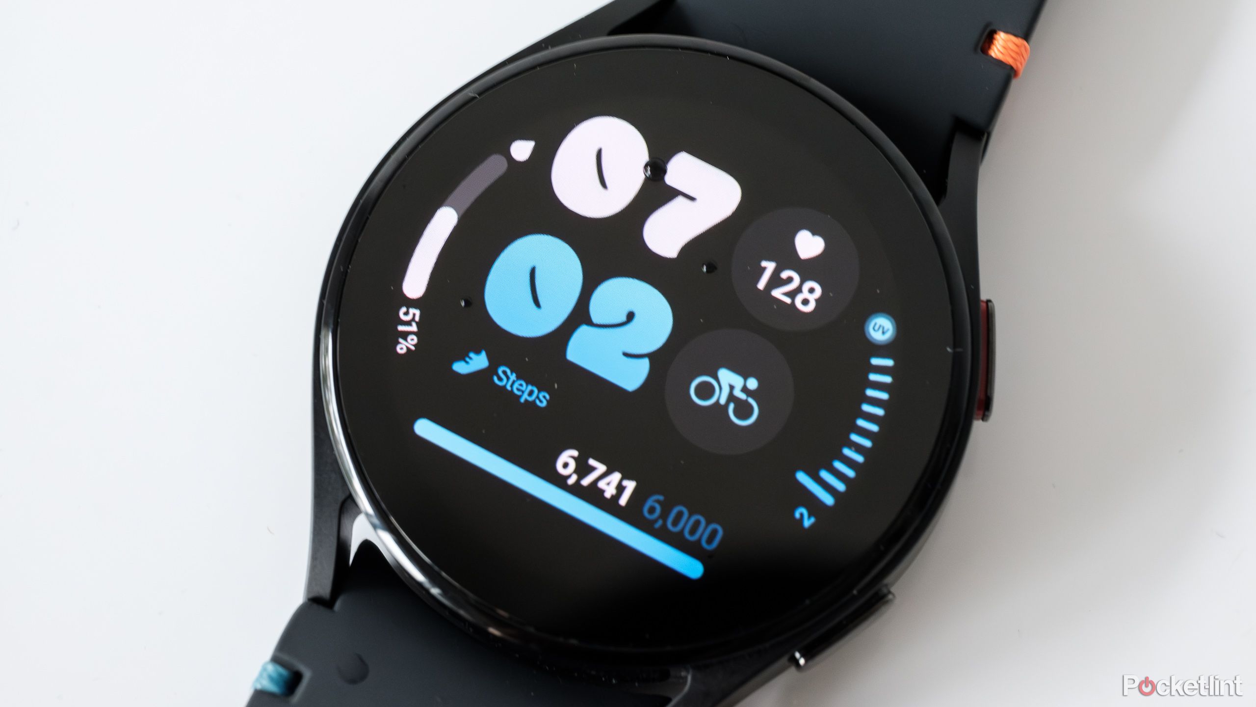 A closeup of the Galaxy Watch FE's AMOLED screen