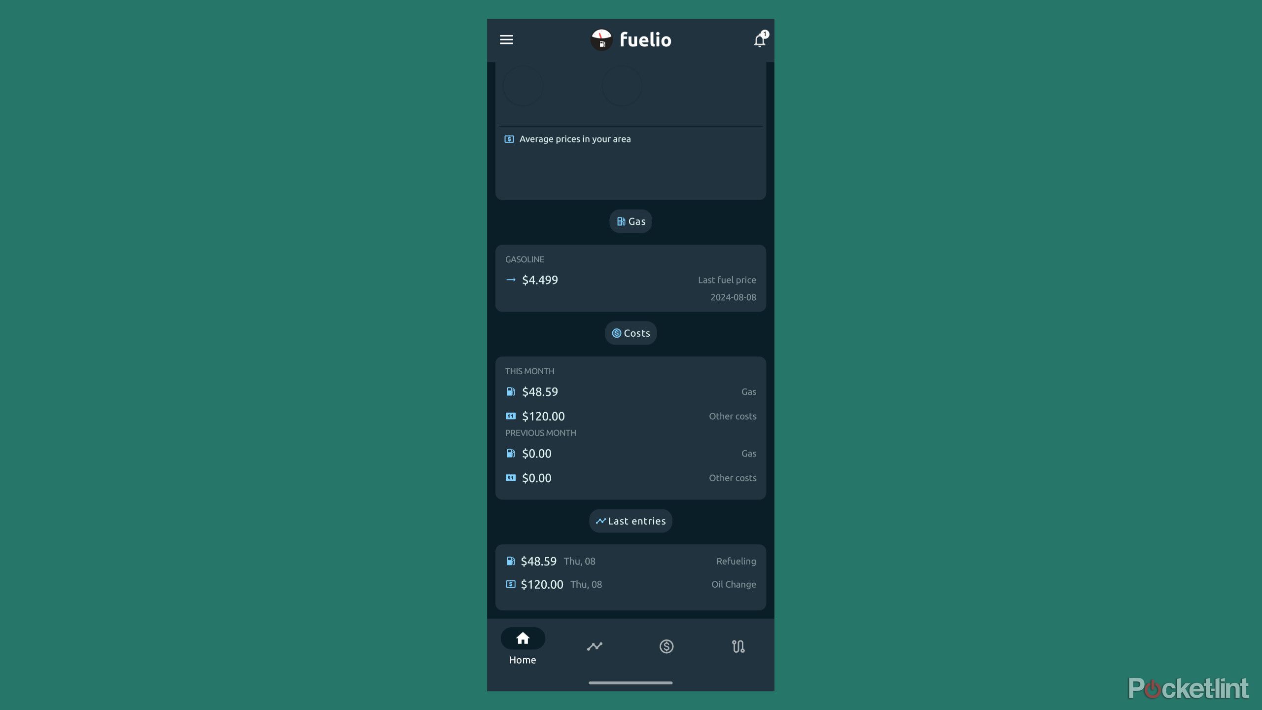 Screenshot of Fuelio on Android