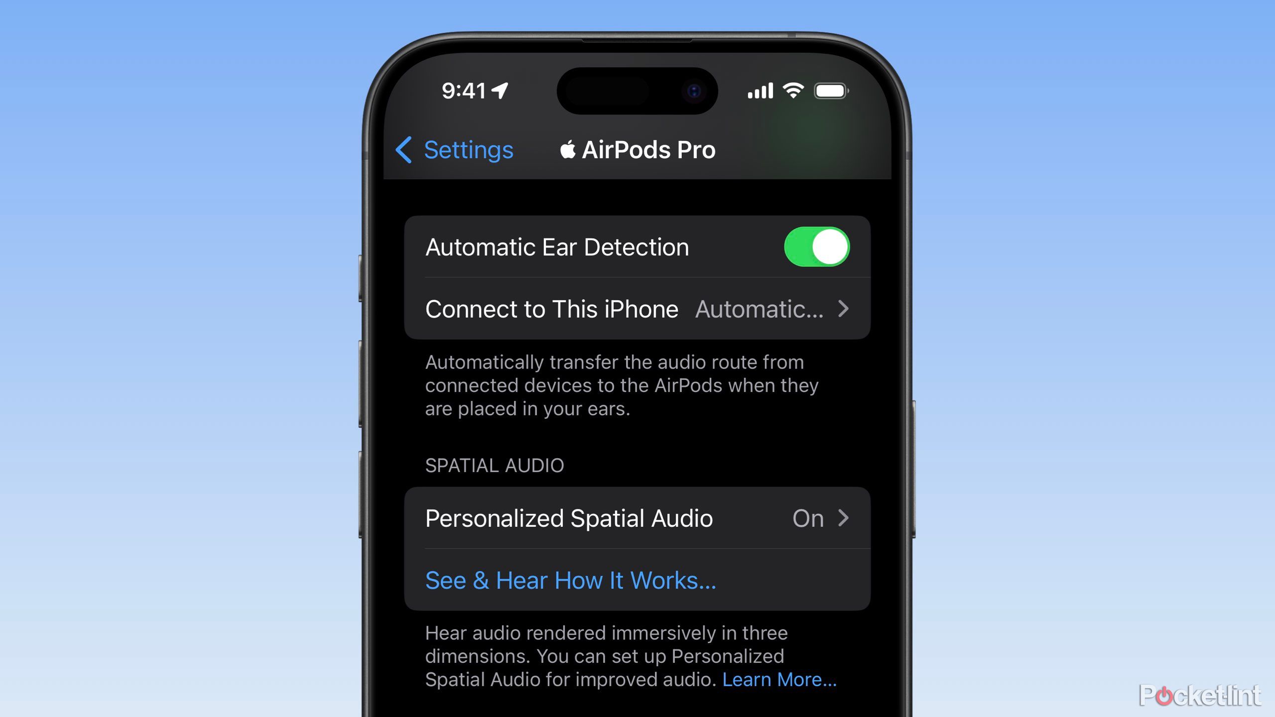 Automatic Ear Detection in iOS Settings for AirPods.