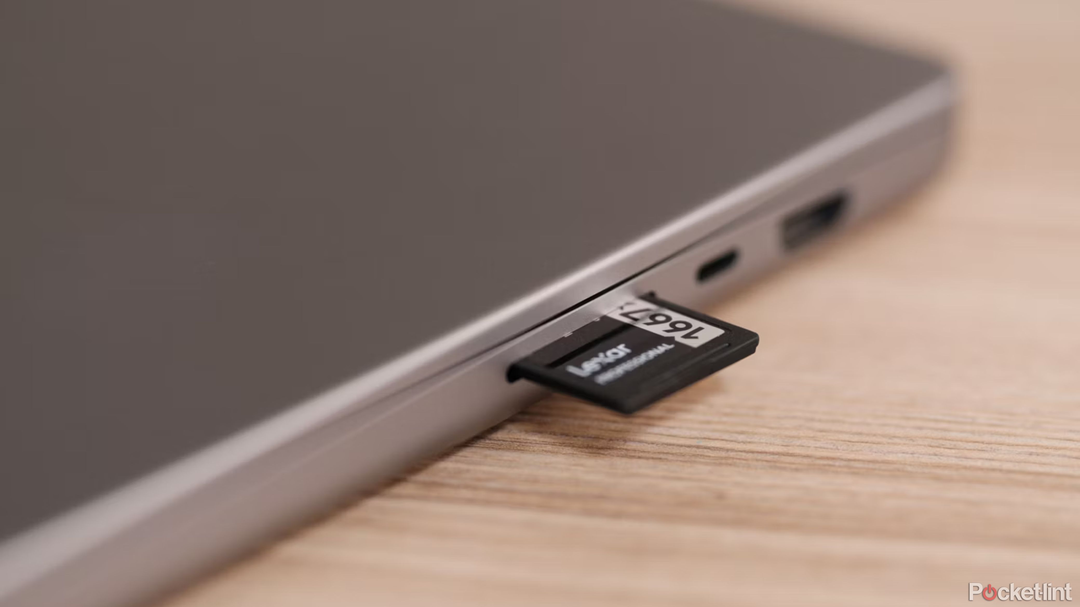 An SD card in a laptop computer. 