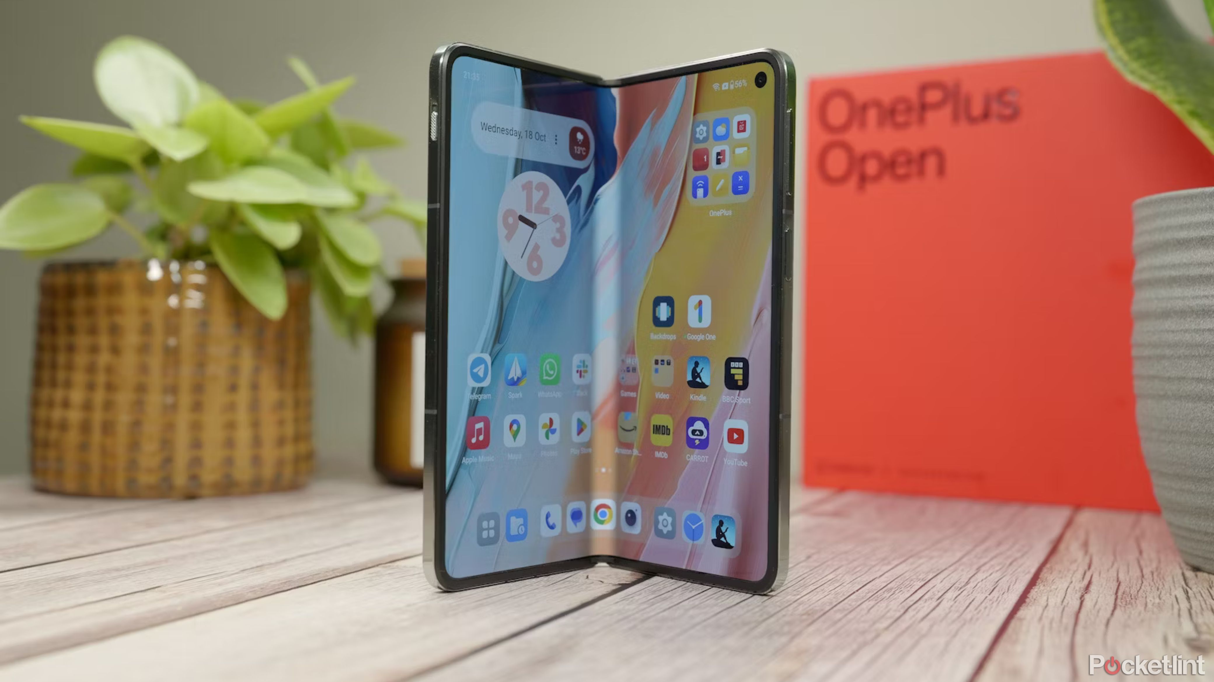 OnePlus Open standing on the main display