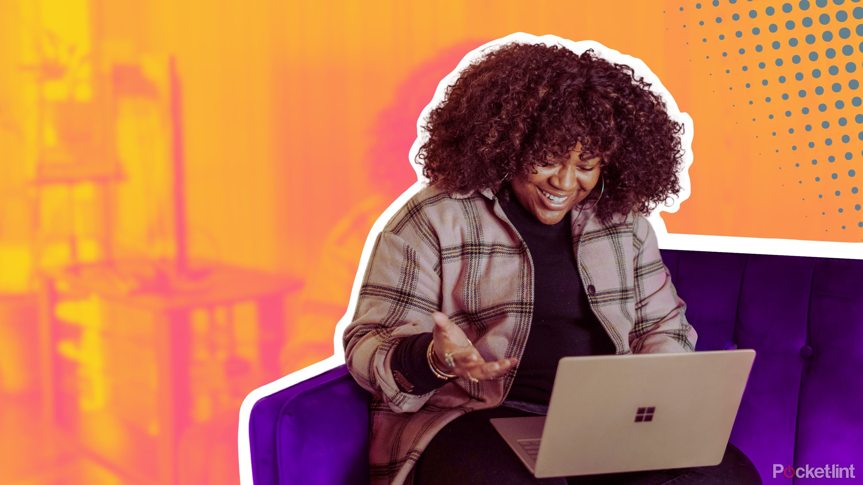 A woman looking at a Surface Laptop