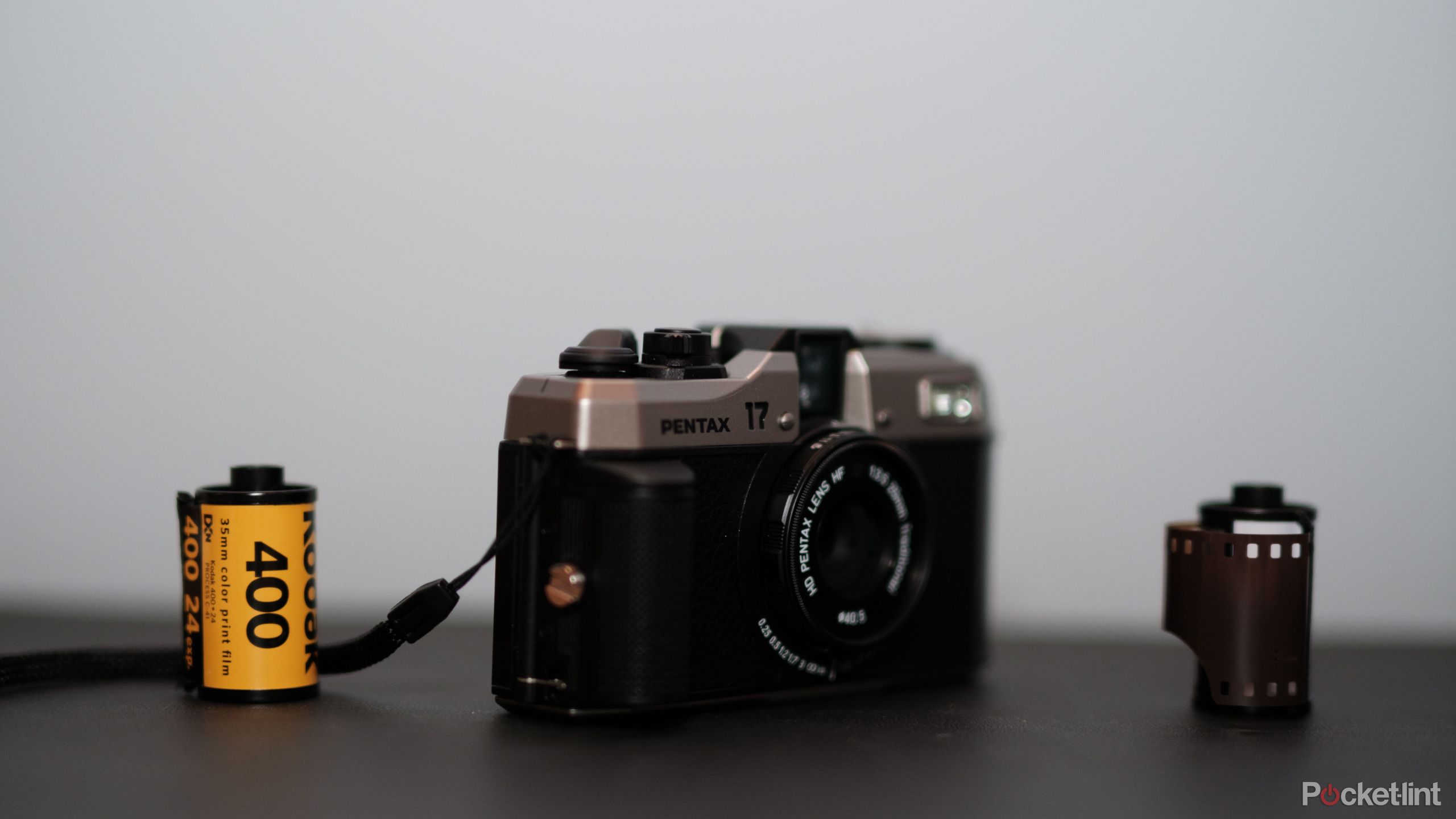 A photograph of the Pentax 17 film camera front view