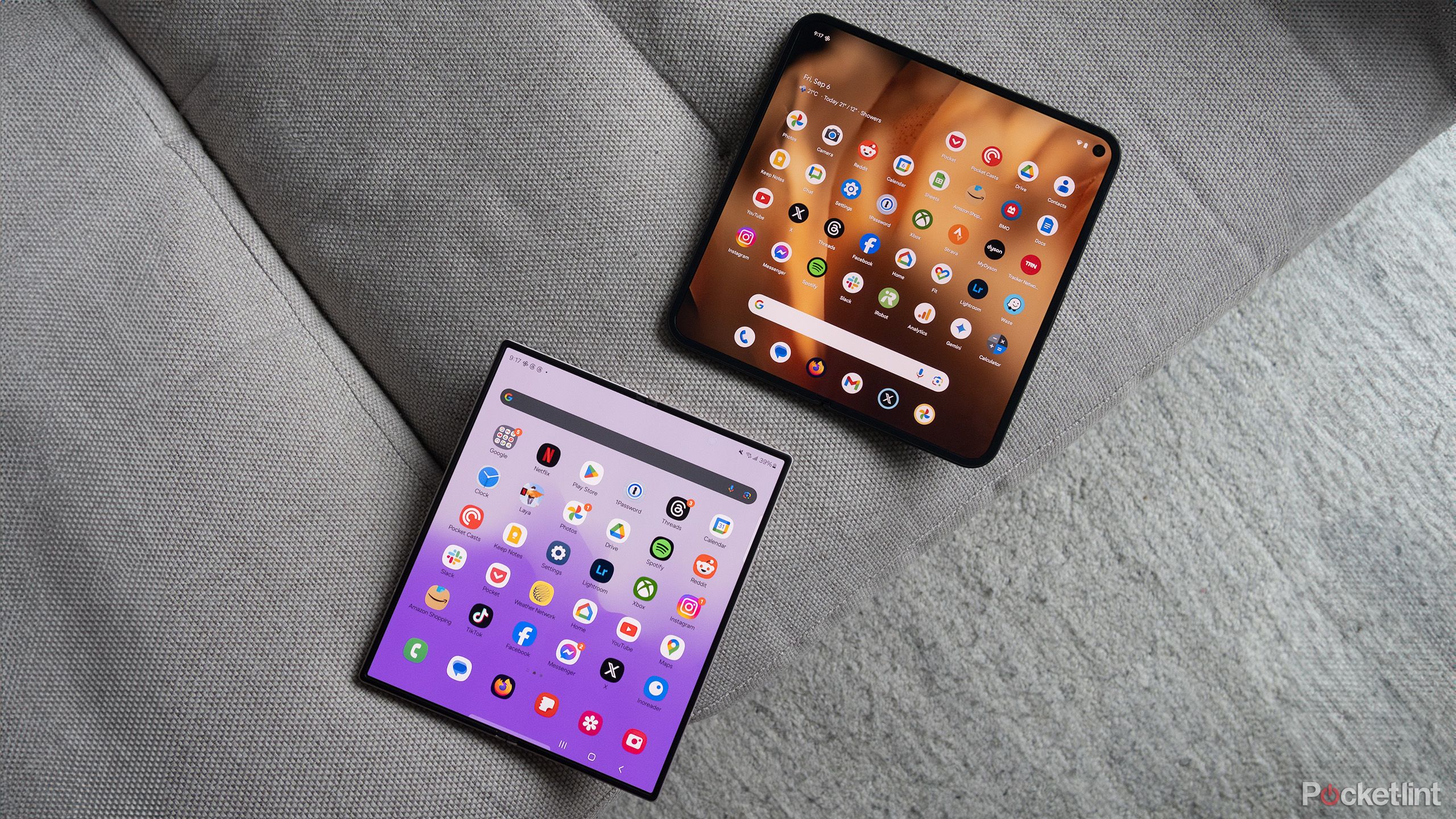 A Pixel 9 Pro Fold and a Galaxy Z Fold 6.