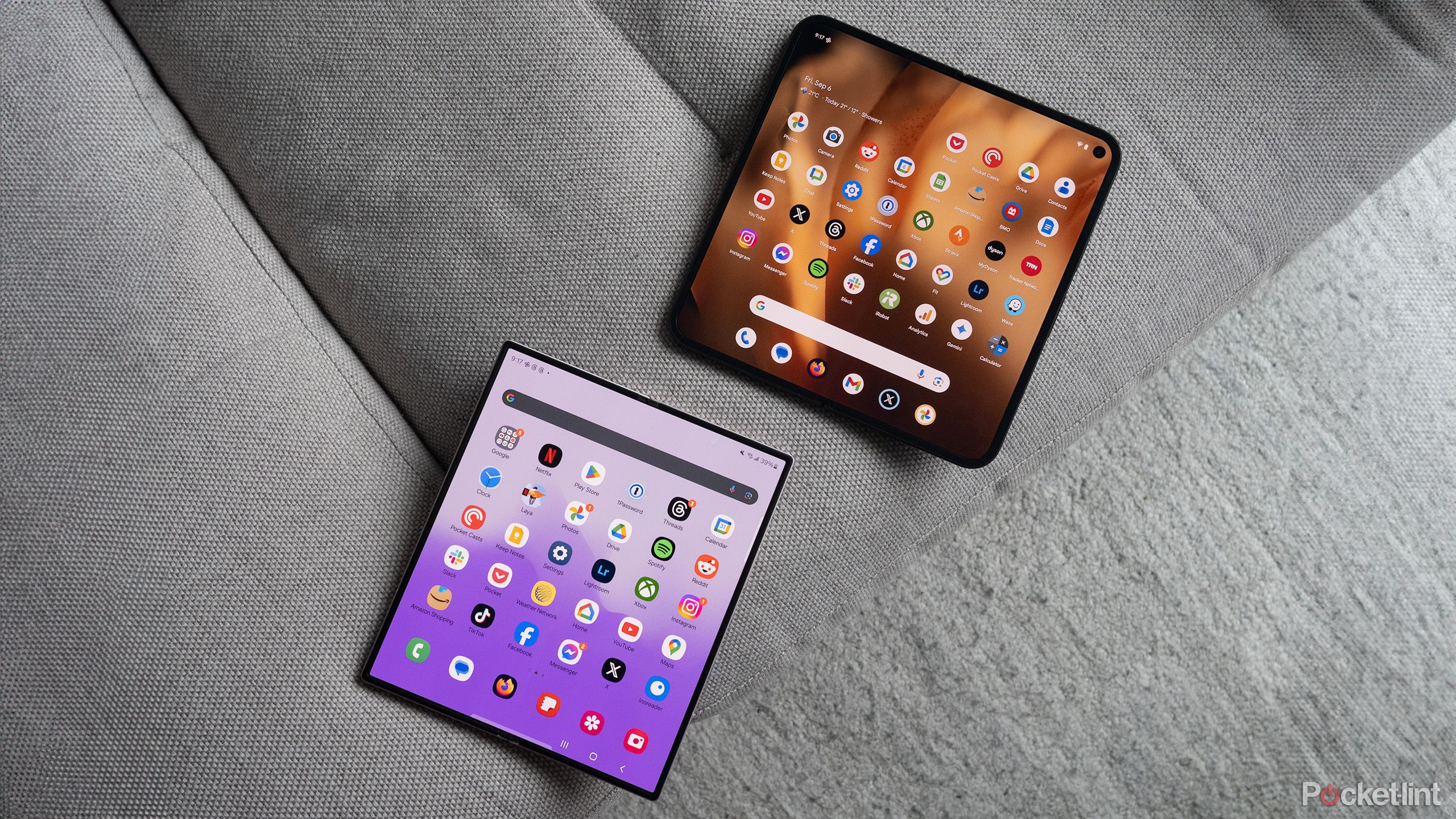 The Pixel 9 Pro Fold and Galaxy Z Fold 6 unfolded