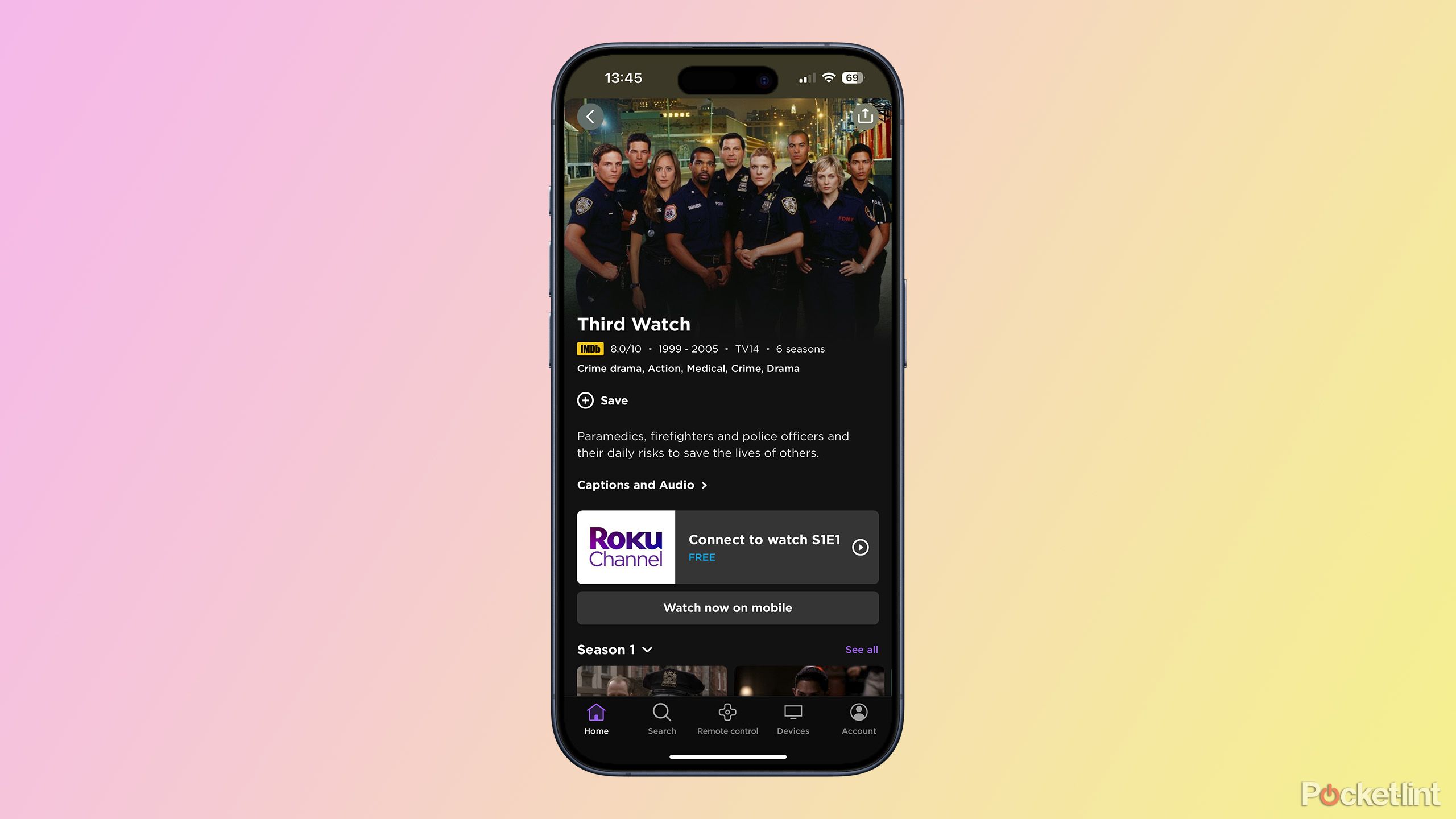 Third Watch in Roku app on iPhone 15 Pro