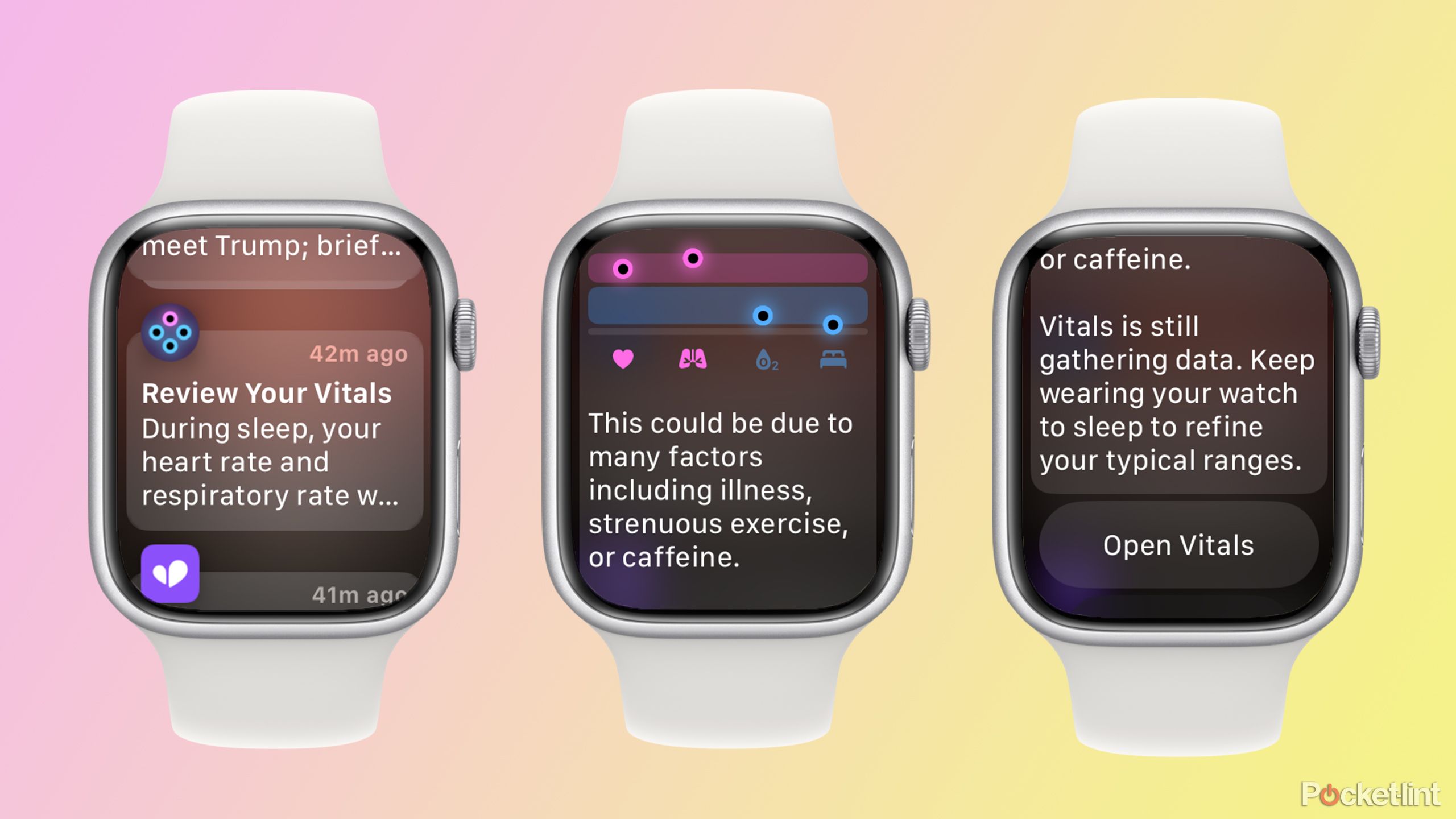 Vitals outlier notification screenshots on Apple Watch