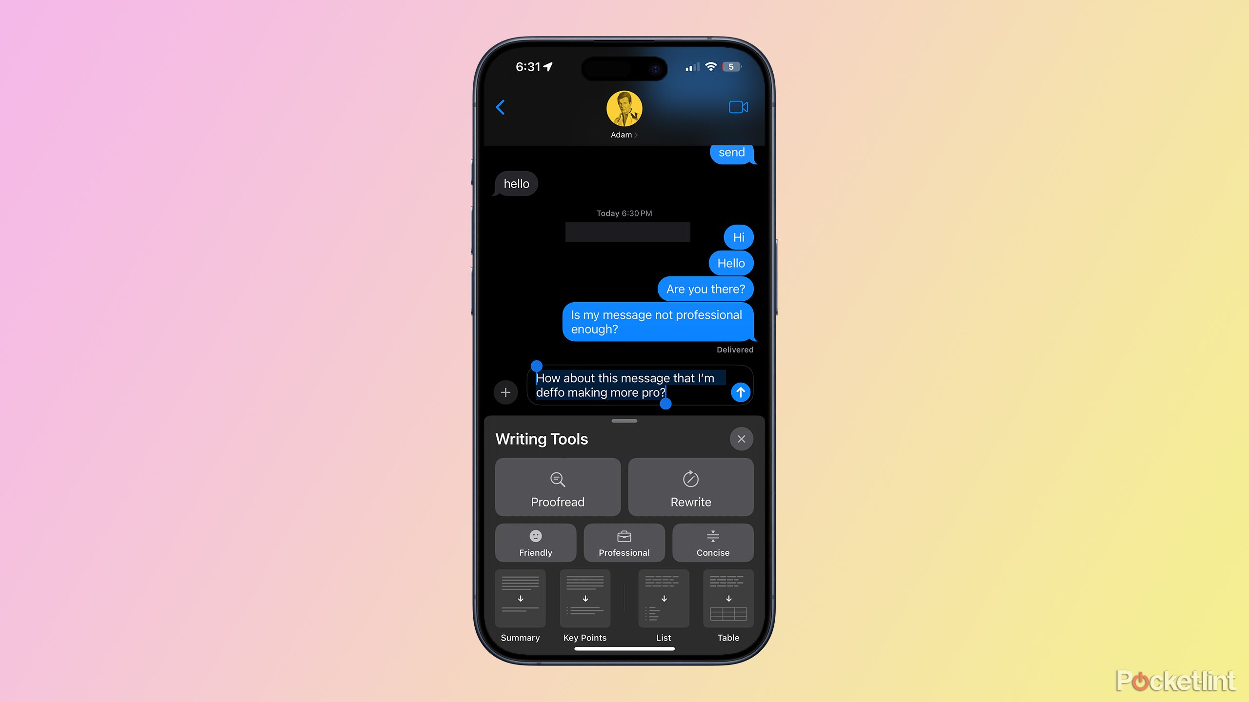 Writing Tools in Messages in iOS 18