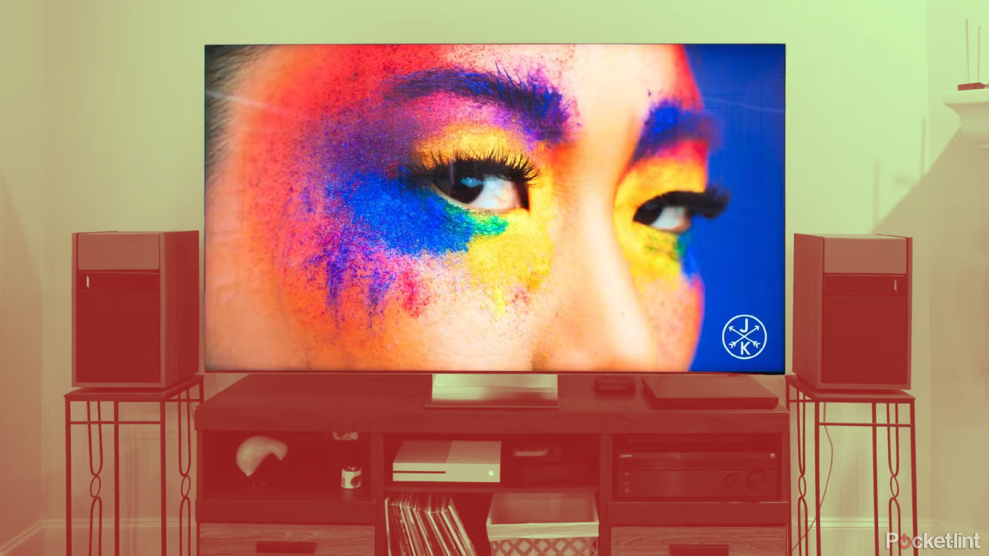 Samsung QN900D 8K TV with a woman with paint on her face. 