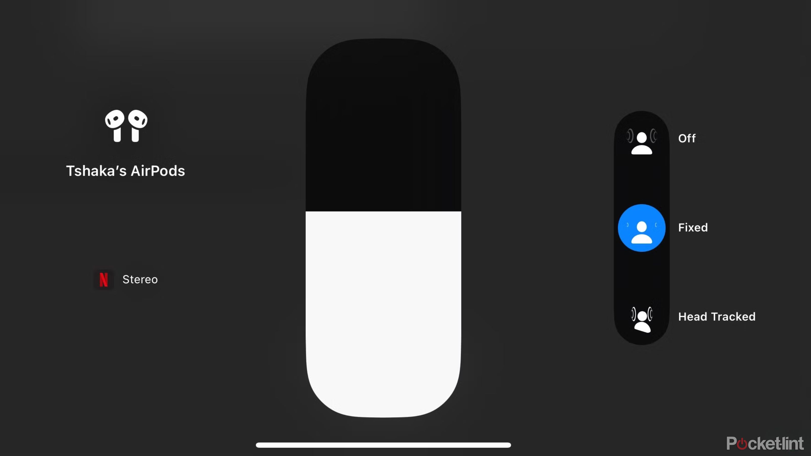 Control center settings for the AirPods 4 with ANC on an iPhone 16 Pro Max.