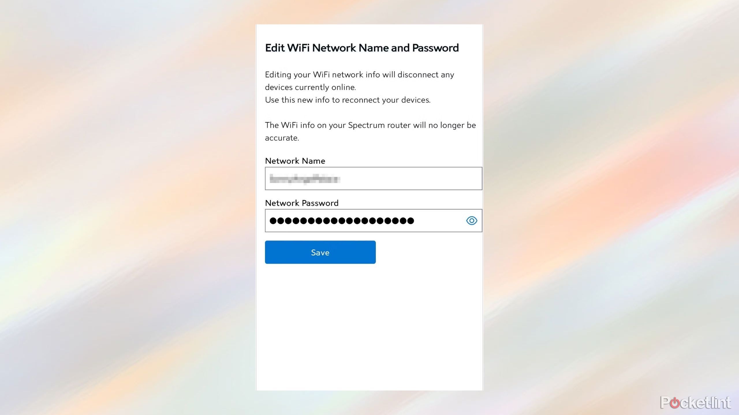 A screenshot showing how to edit the Wi-Fi name and password through your router log-in page. 