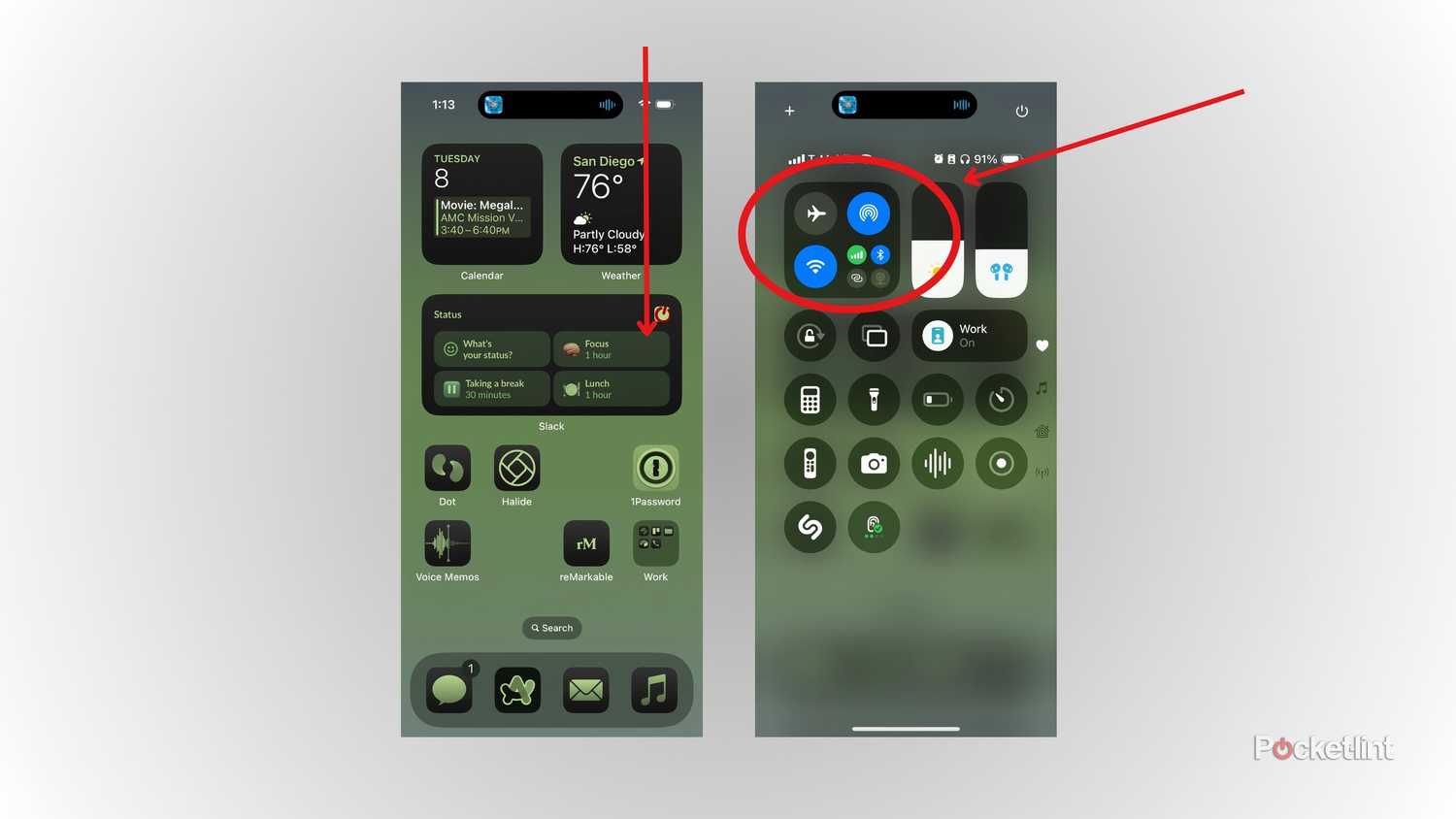 A diagram showing how you swipe down to access Control Center and then tap on connectivity settings.