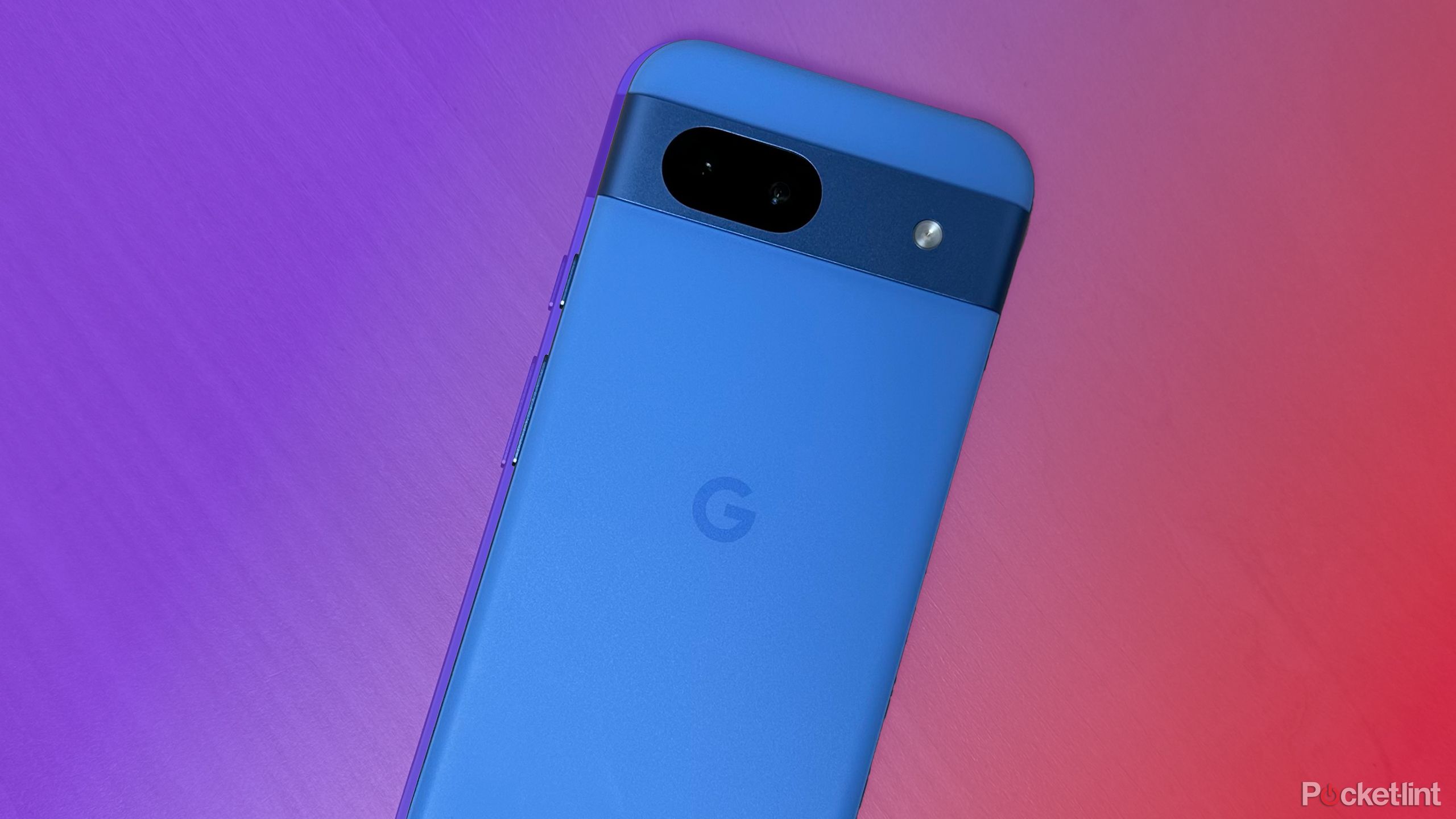 Google Pixel 8a on purple and red background