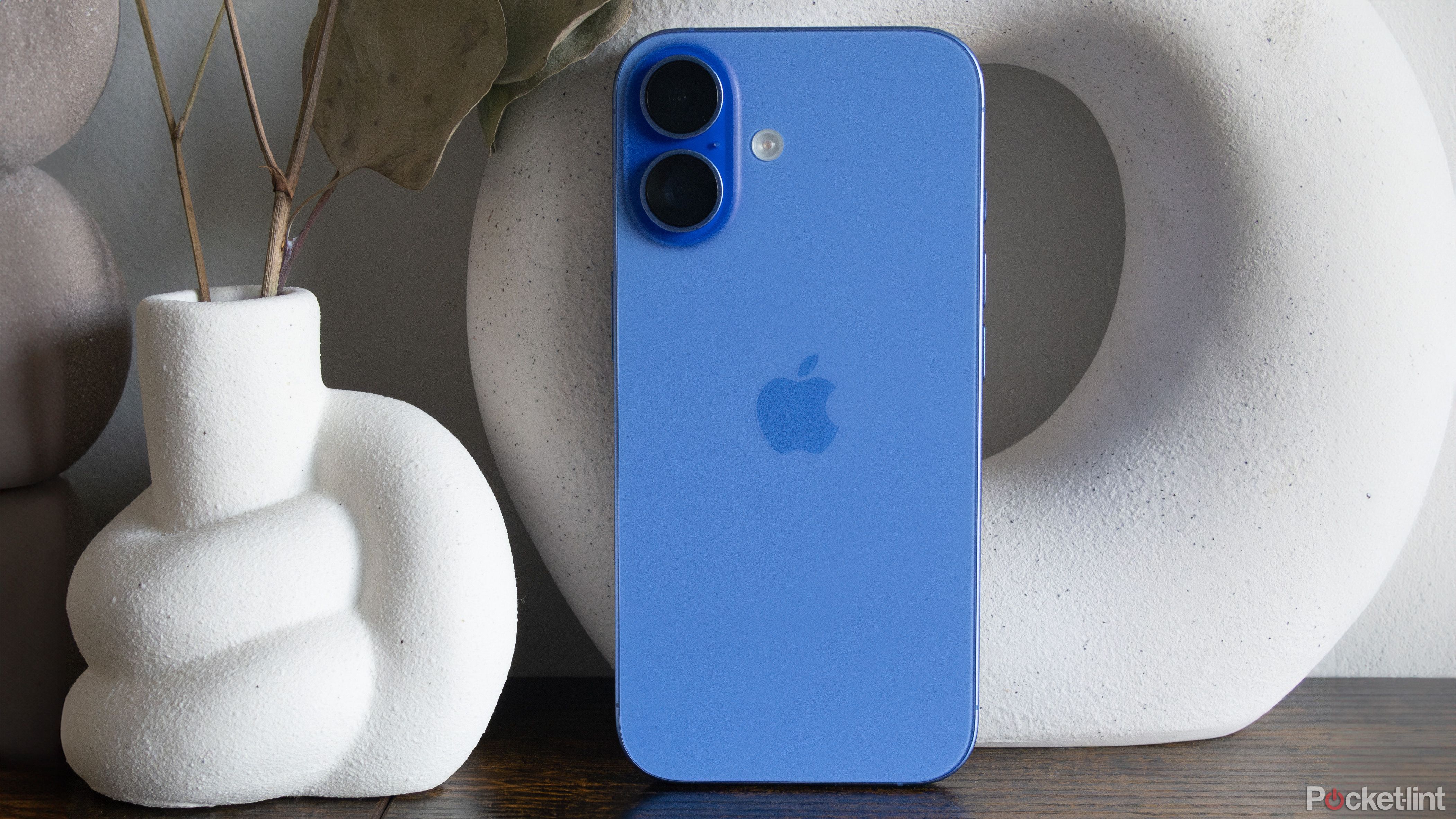 The back of the ultramarine iPhone 16 