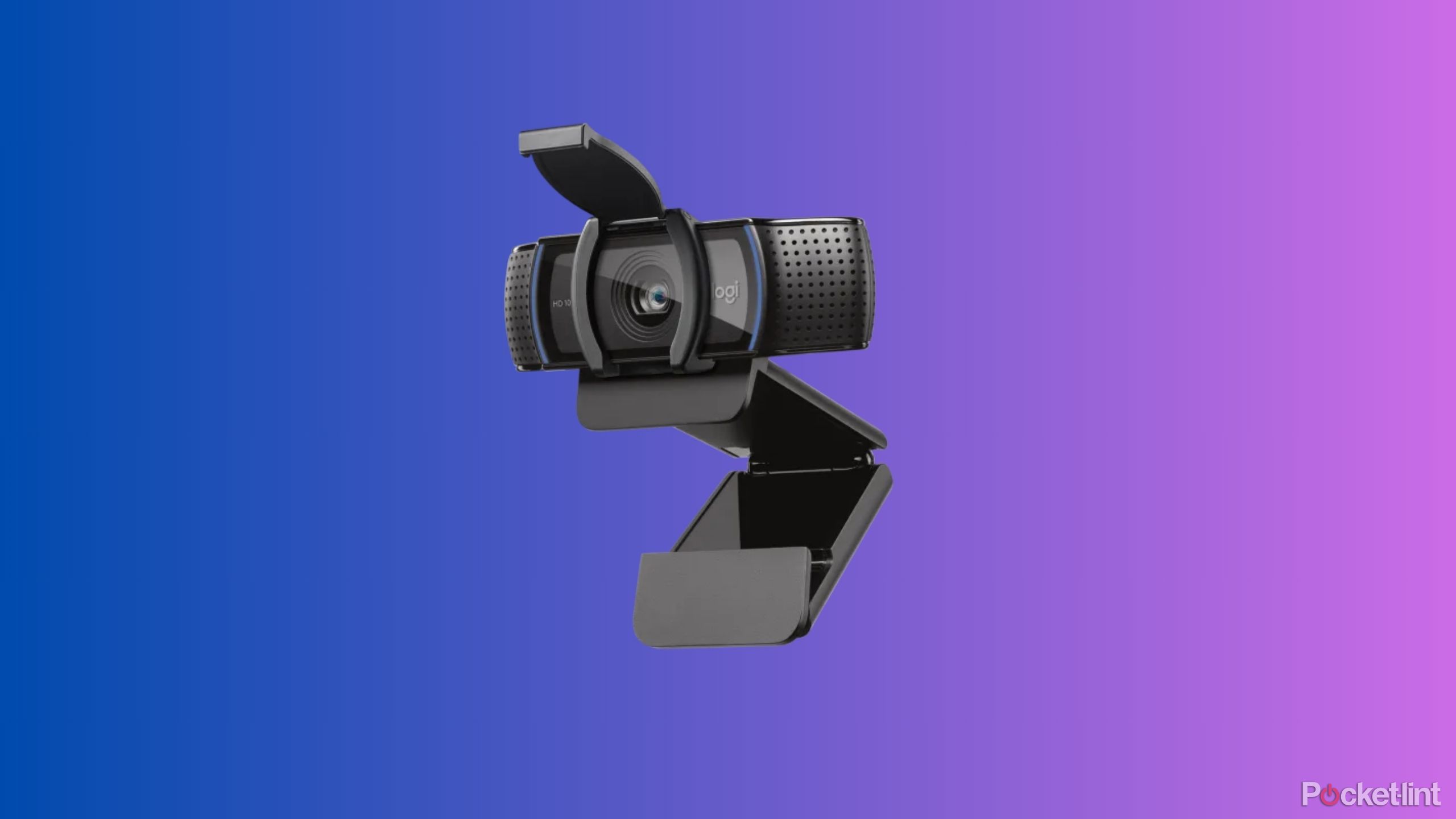 A photo of the Logitech C920 webcam on a multi-colored background. 