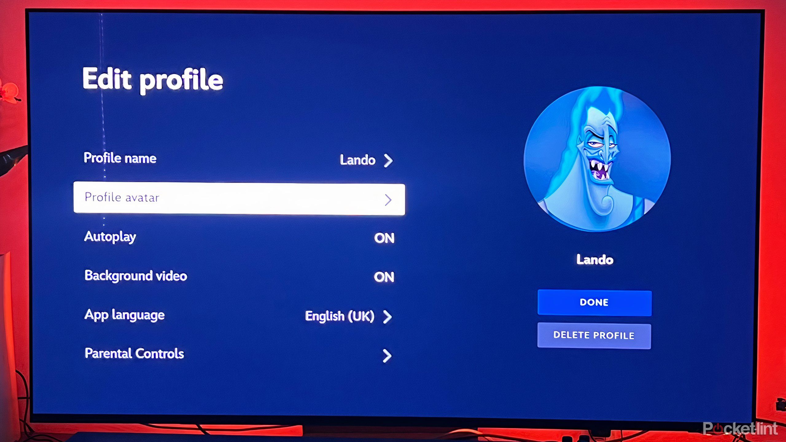 Disney+ Profile options screen