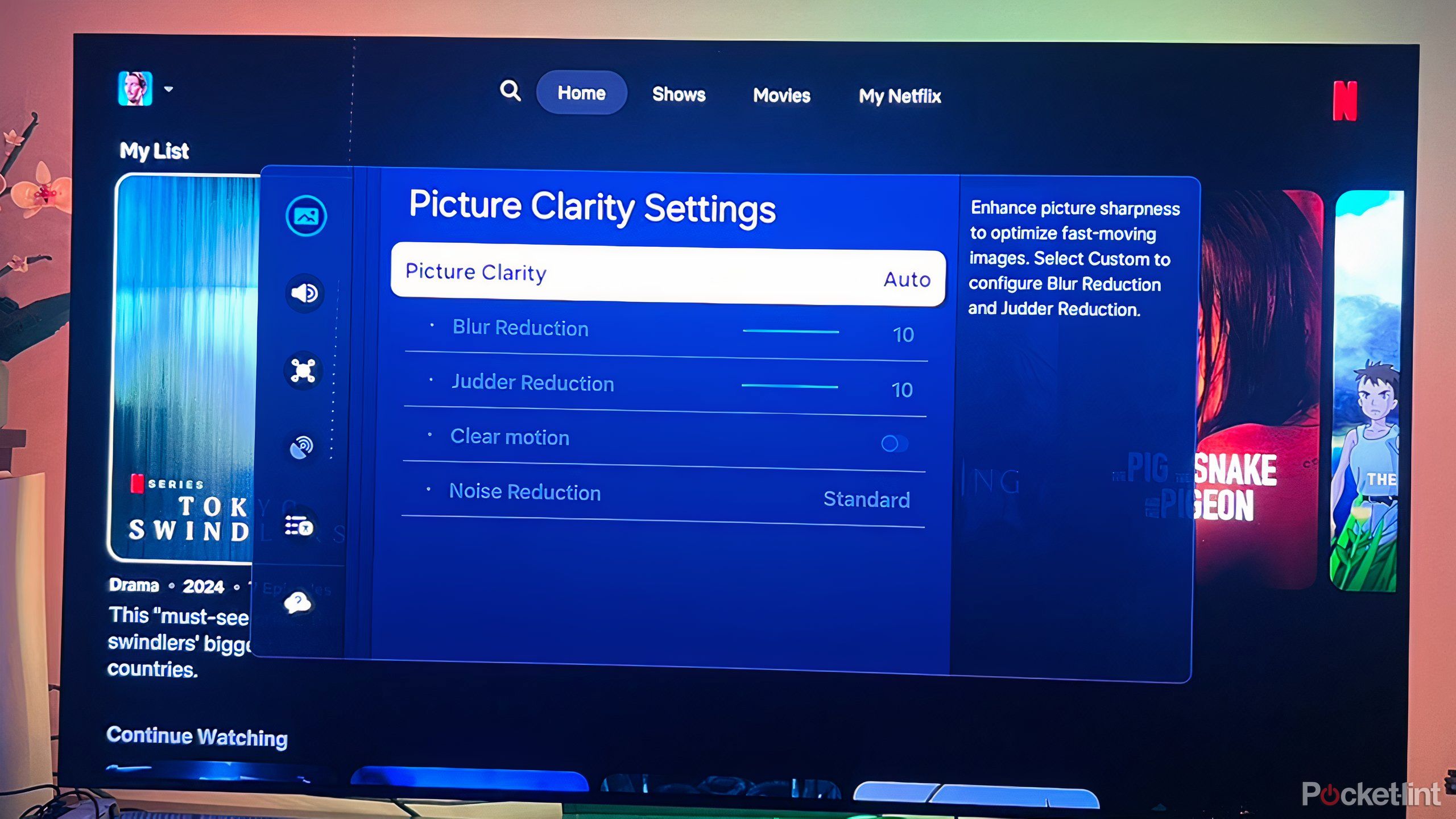 Picture clarity settings menu on Samsung OLED TV