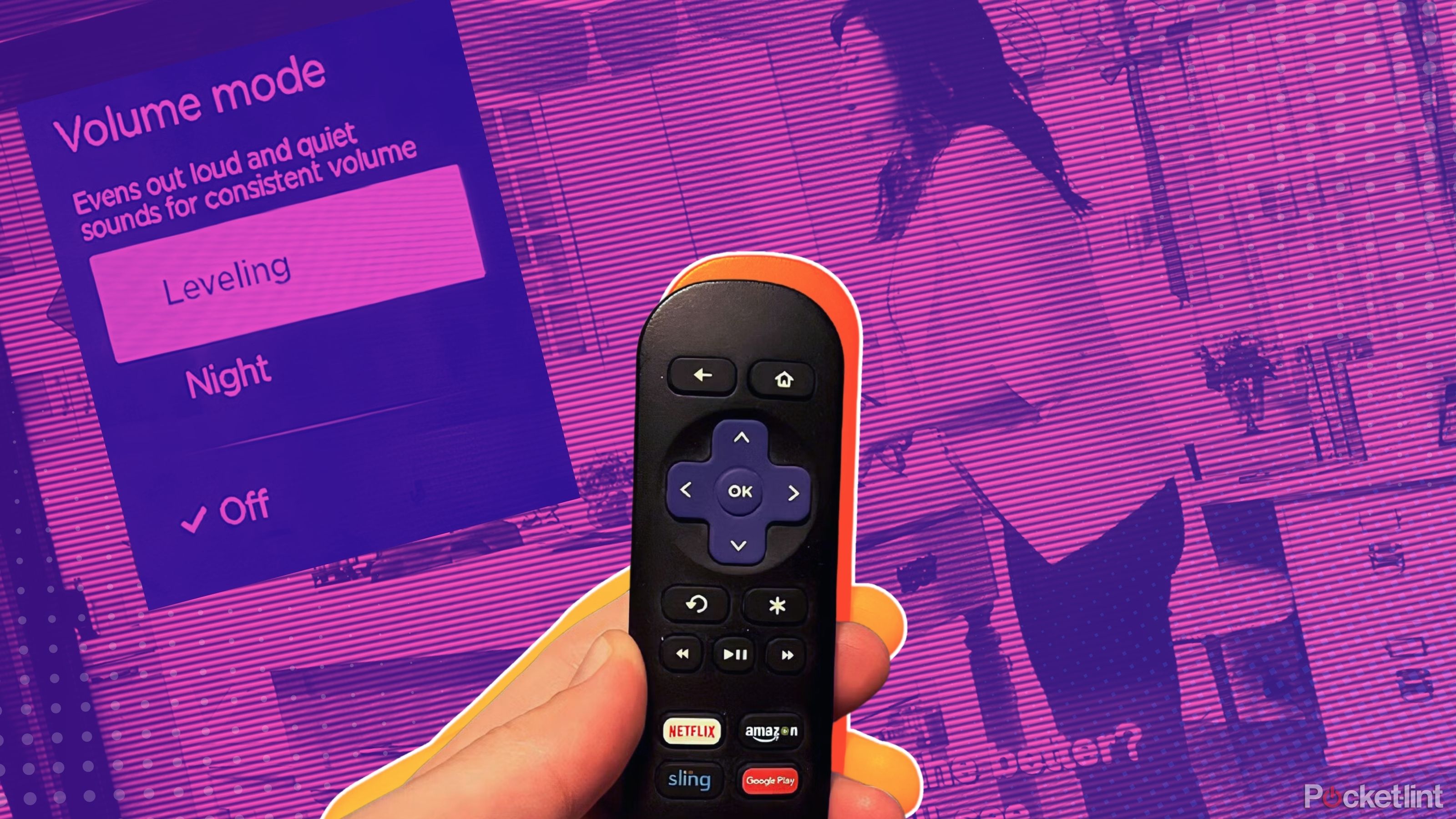 A person holding a roku remote. 