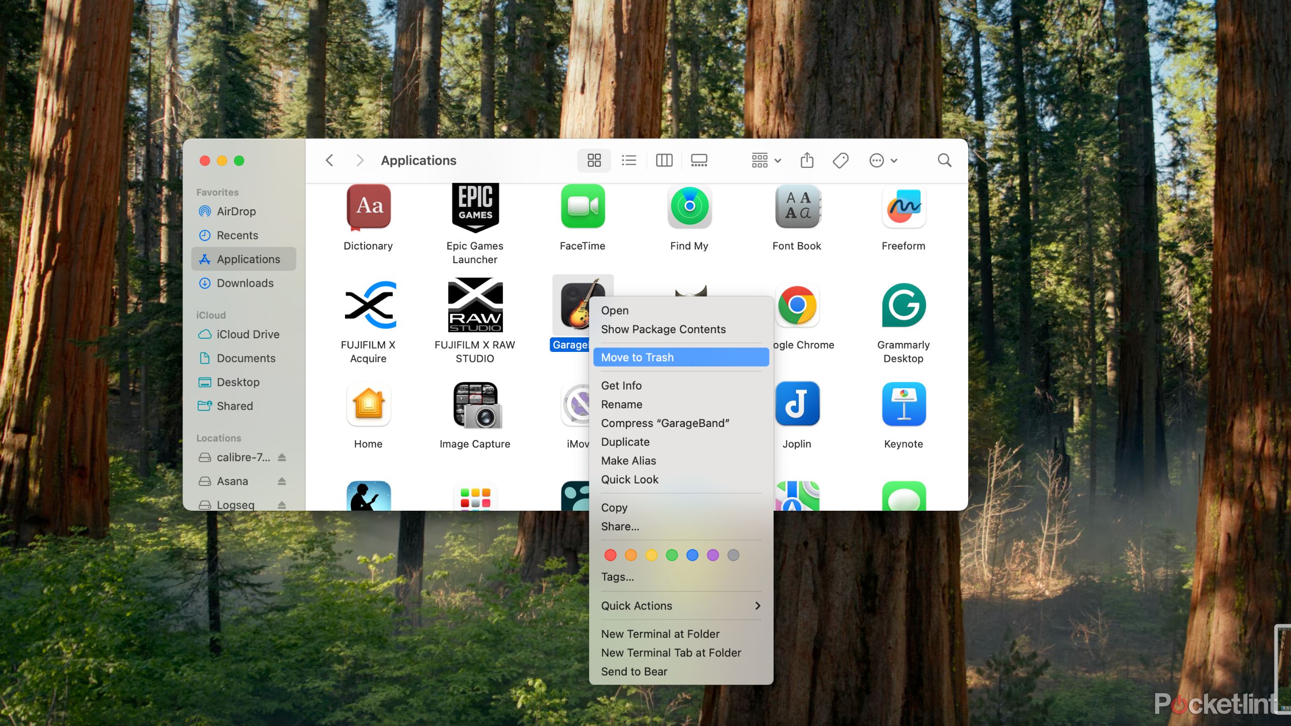 A screenshot showing how to delete an app on macOS.