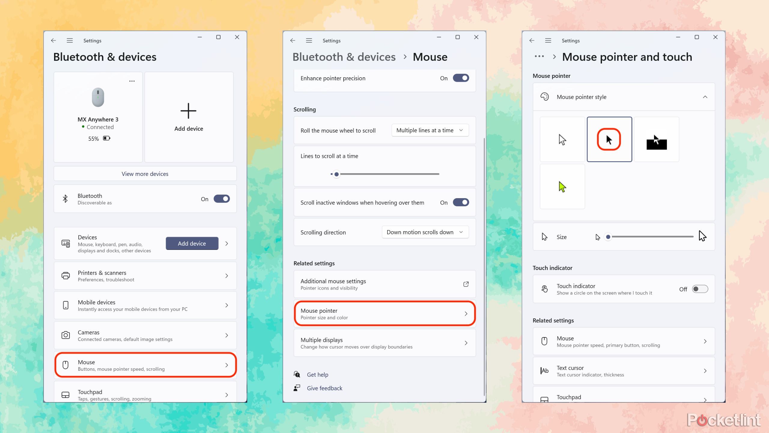 Steps to change Windows 11 mouse pointer style screenshots