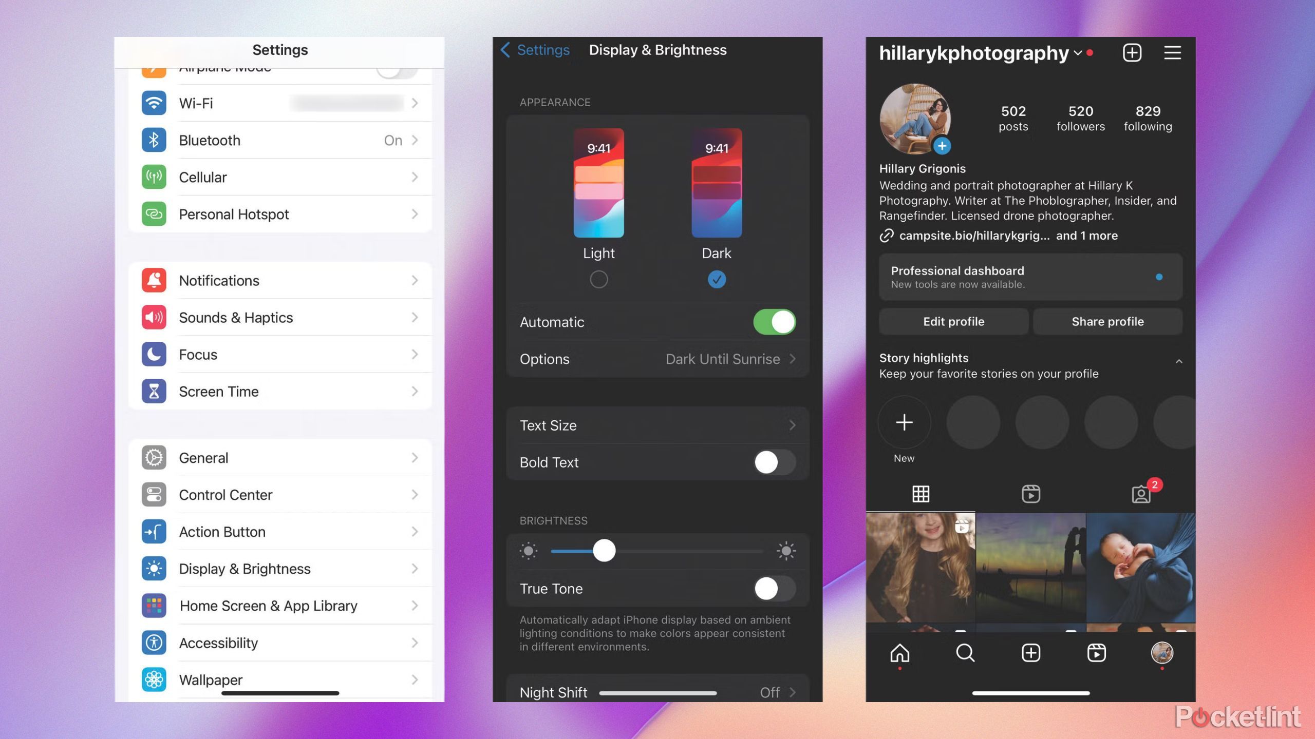 A screenshot of turning on dark mode on Instagram for iOS. 