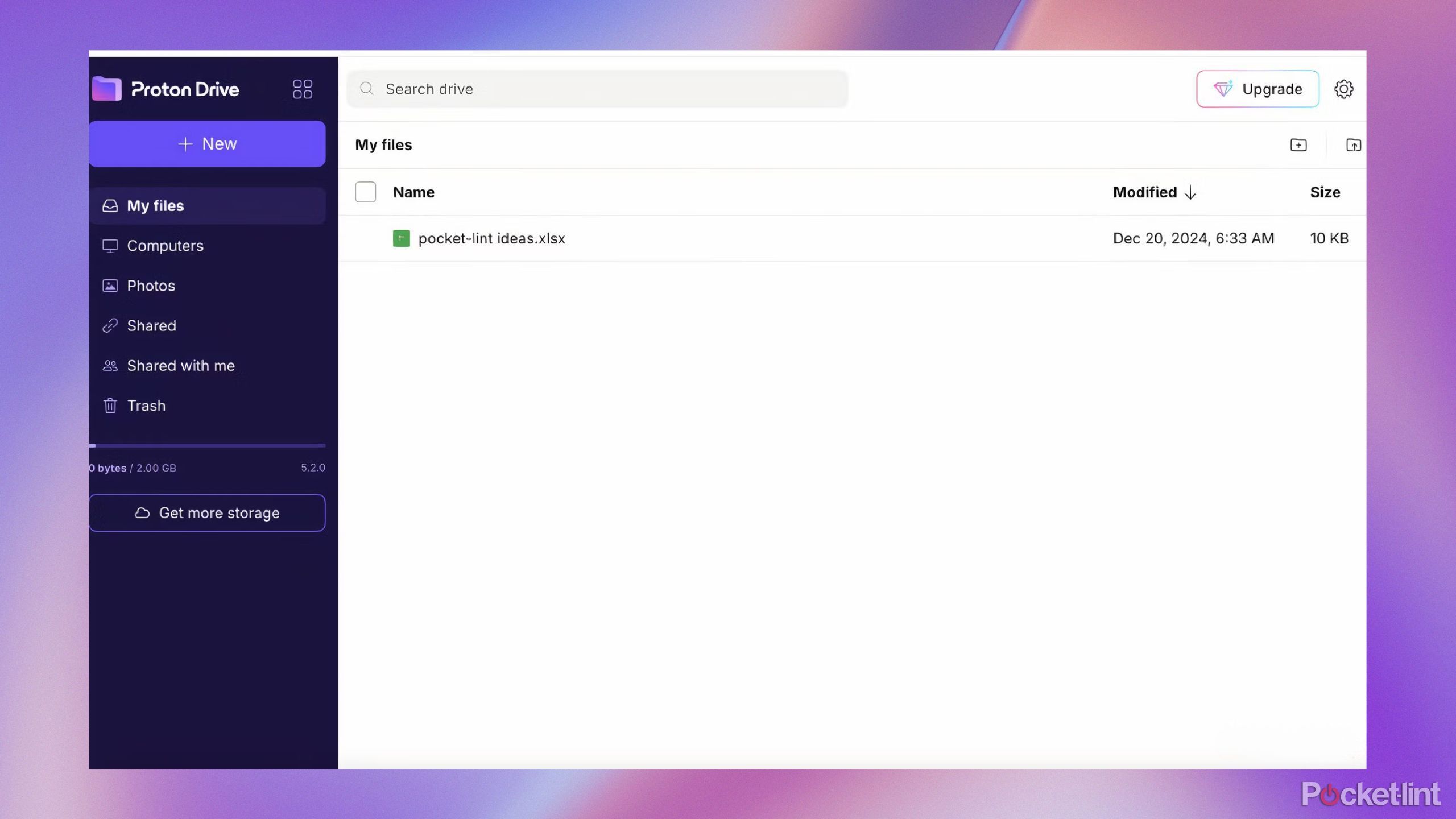 A look at proton drive with a file in it. 