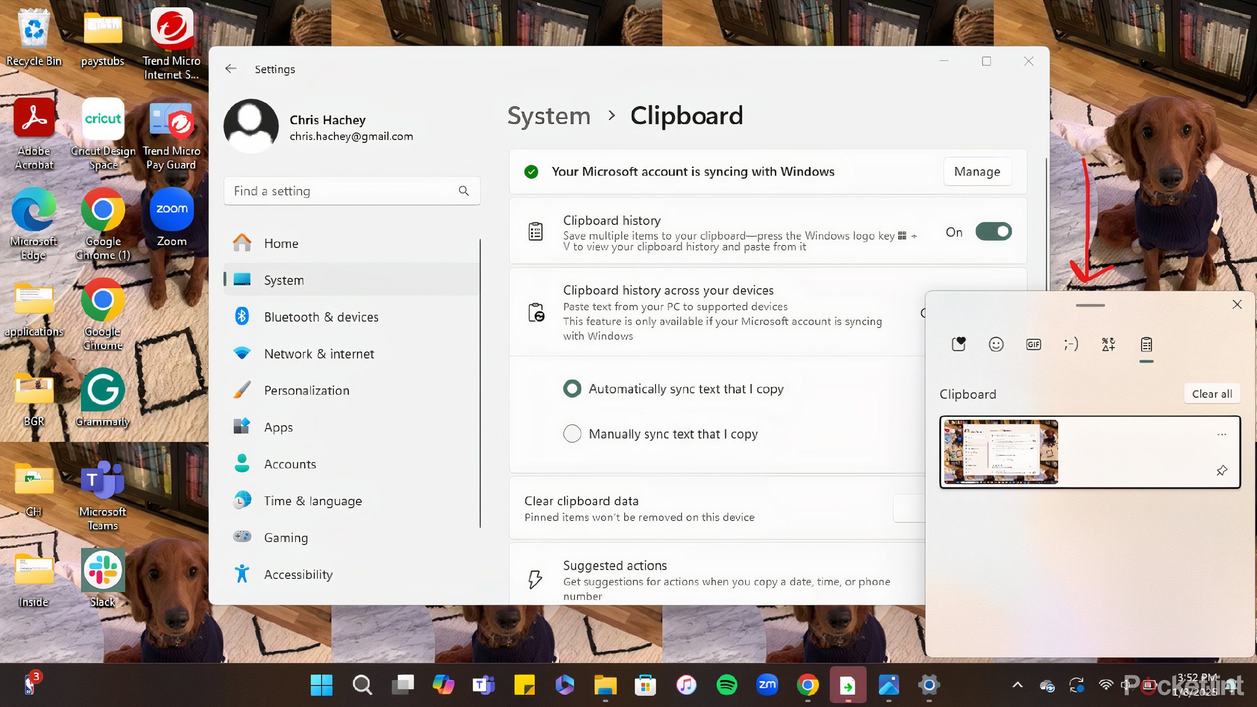 Clipboard showing on a screenshot of a PC. 