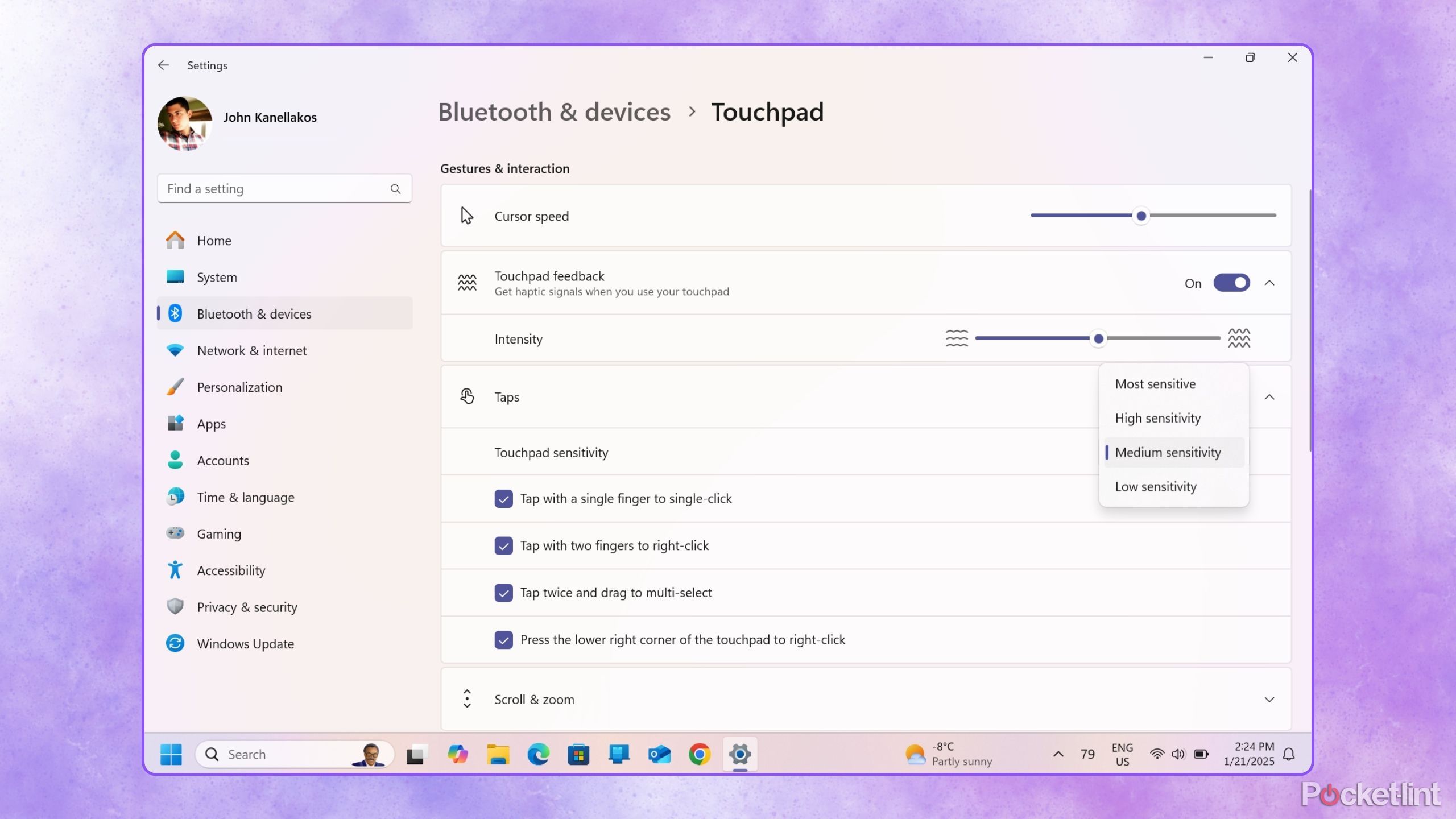 Dell XPS 13 haptic trackpad settings