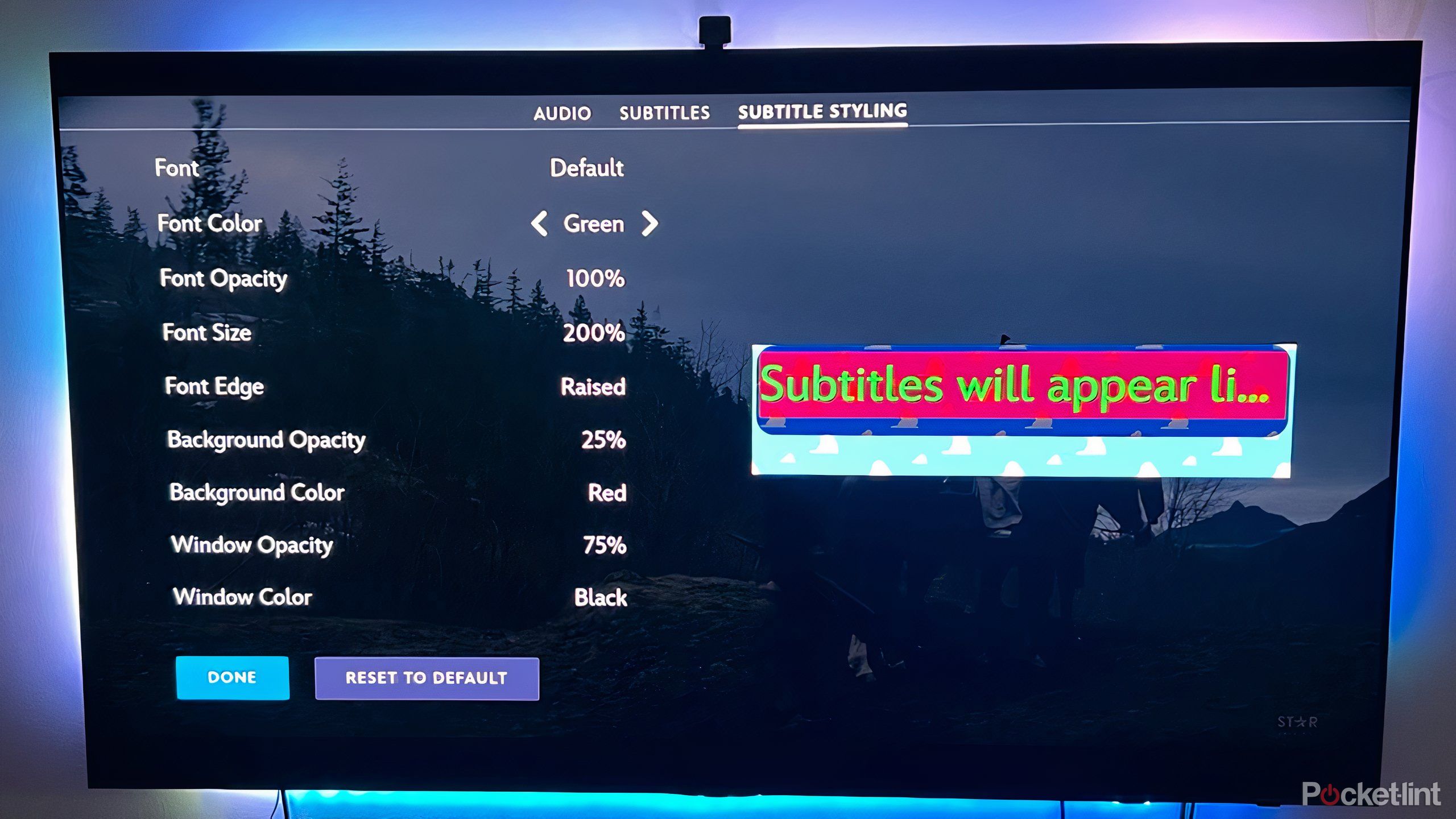 Subtitle options on Disney+. 