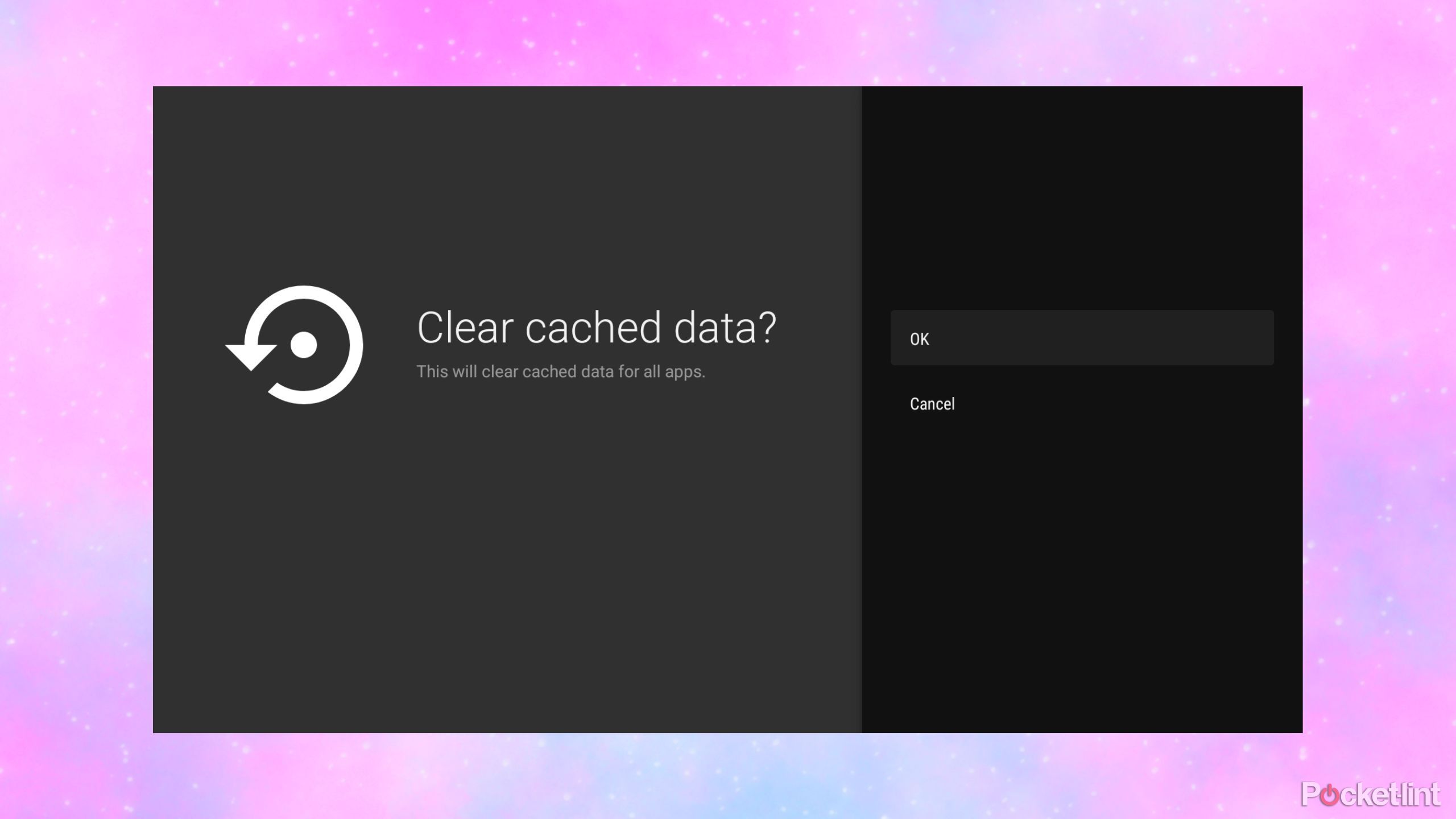 Google TV clear cached data screenshot