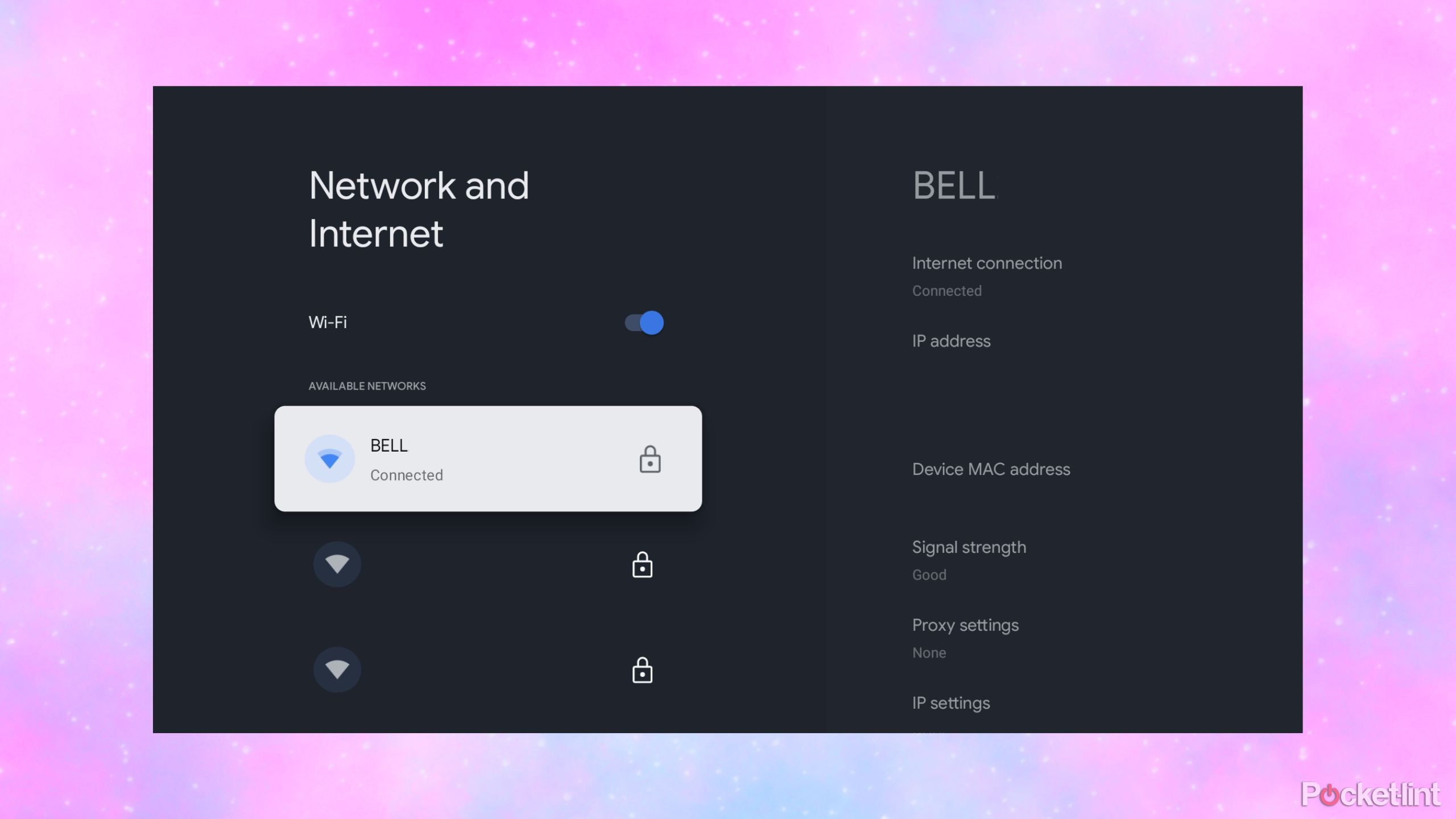 Google TV network and internet screenshot