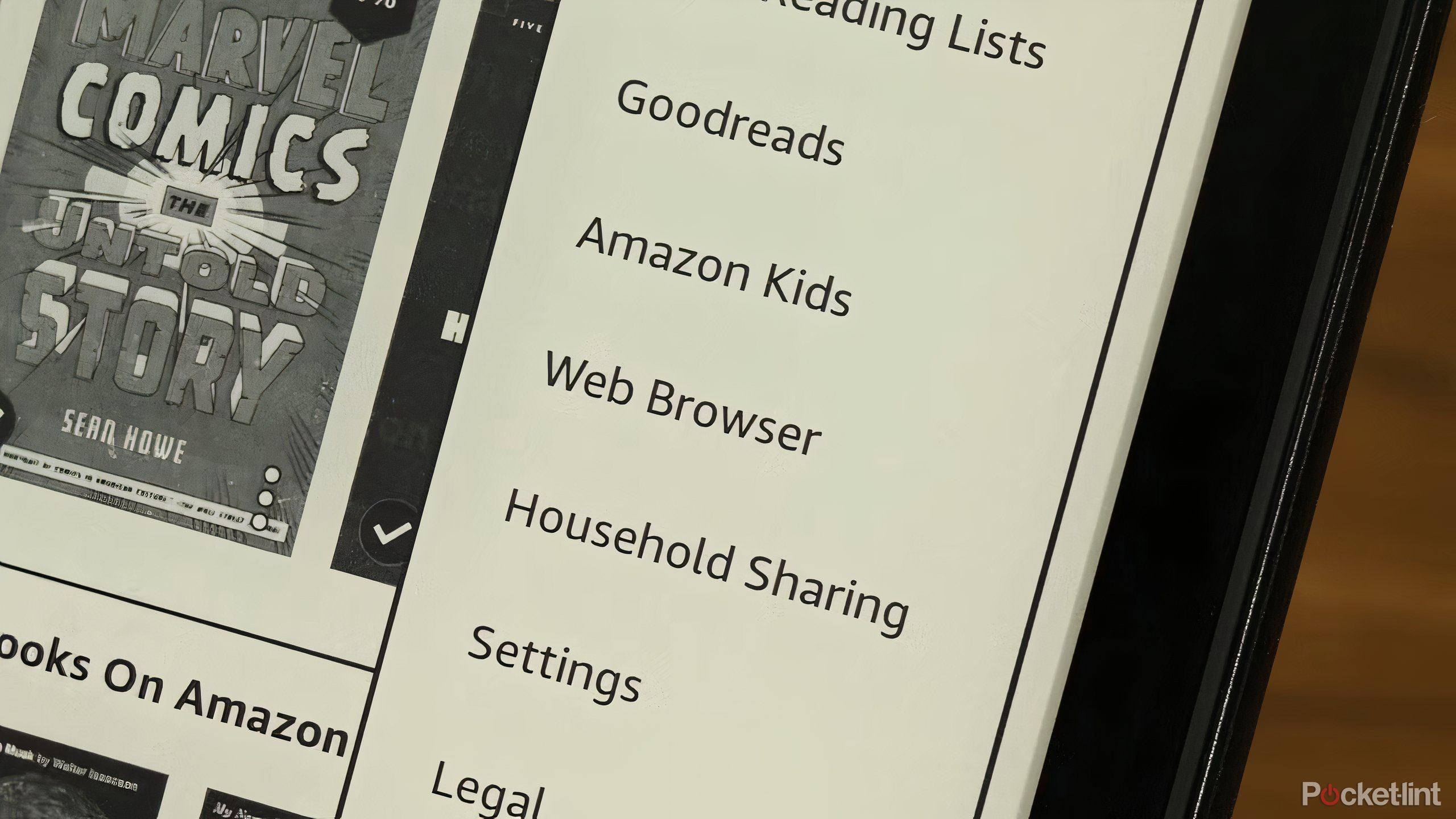 The menu on the Kindle showing the shortcut to the Web Browser.