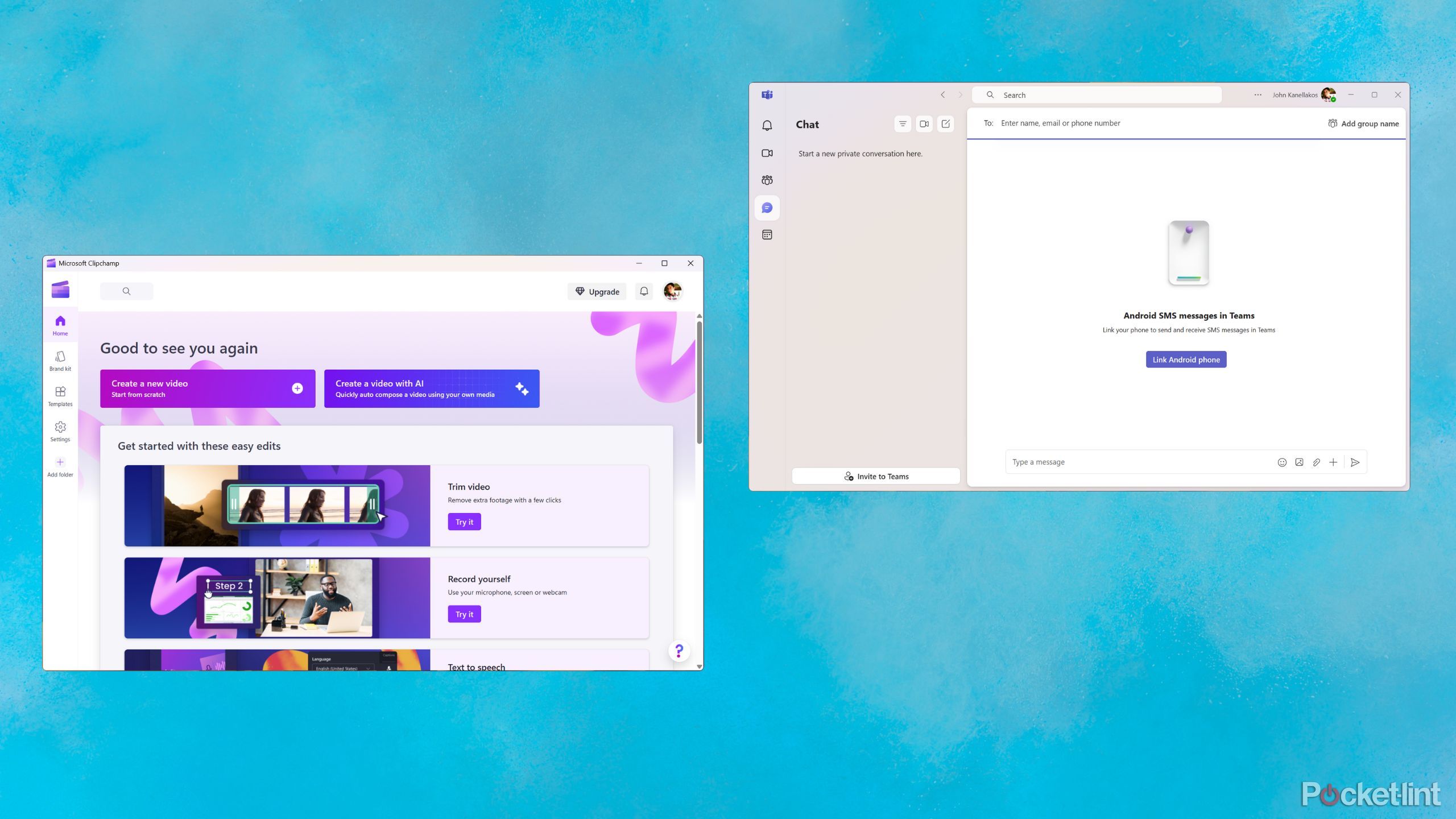 Microsoft Teams and Clipchamp screenshots