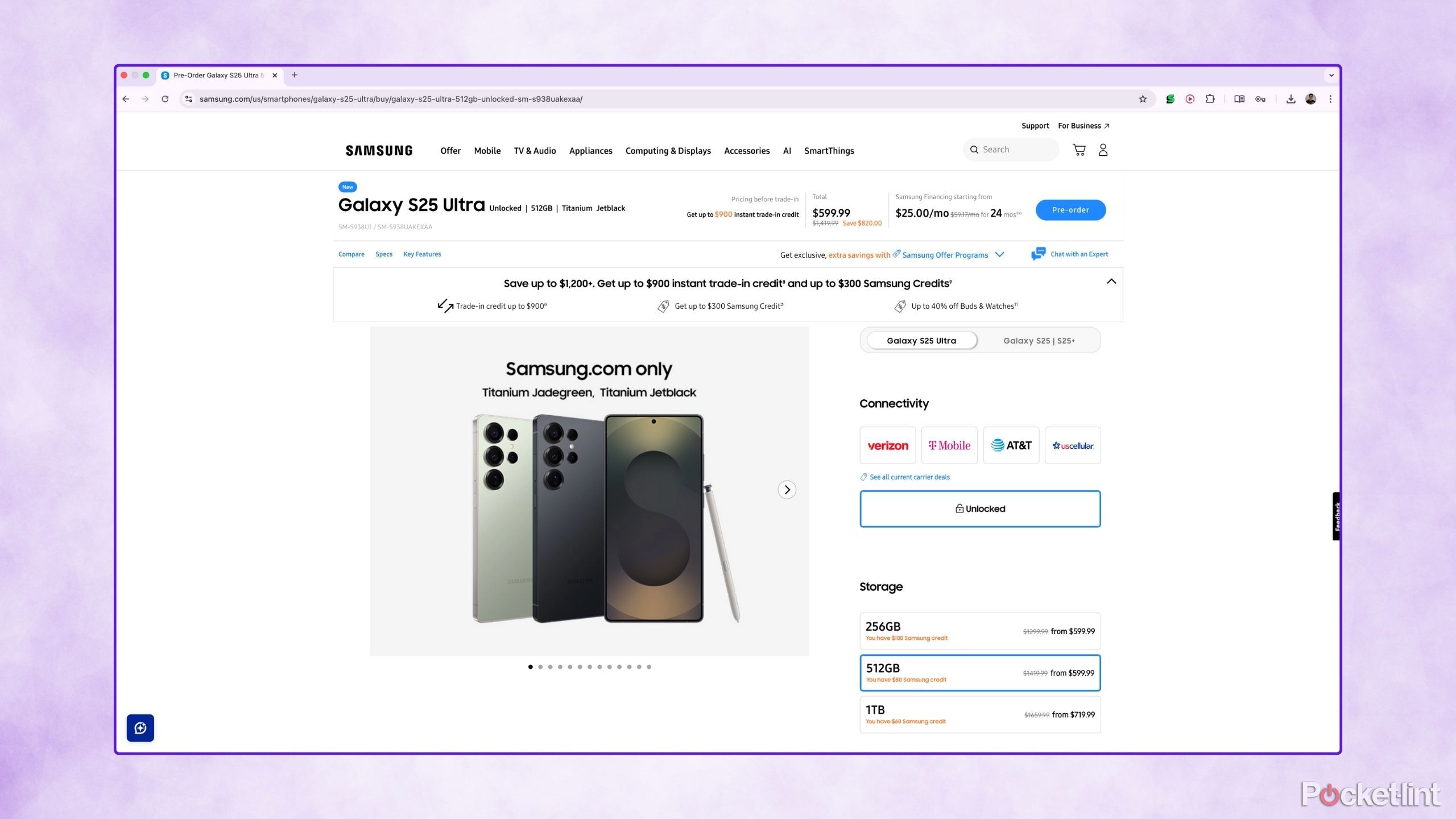 Samsung Galaxy S25 Ultra purchase page