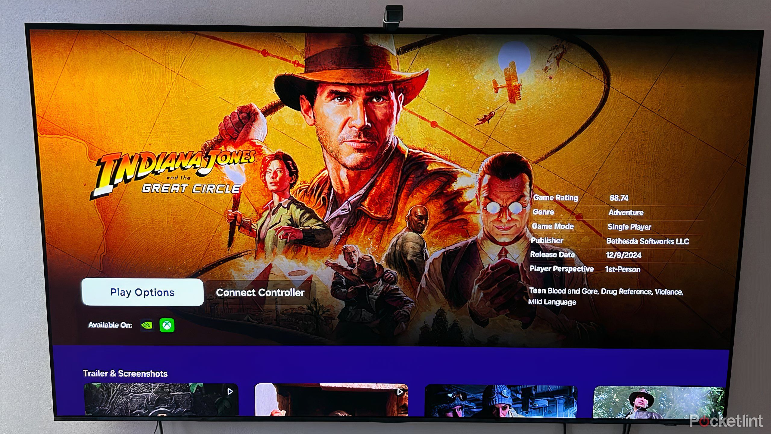 Indiana Jones video game on Samsung TV. 