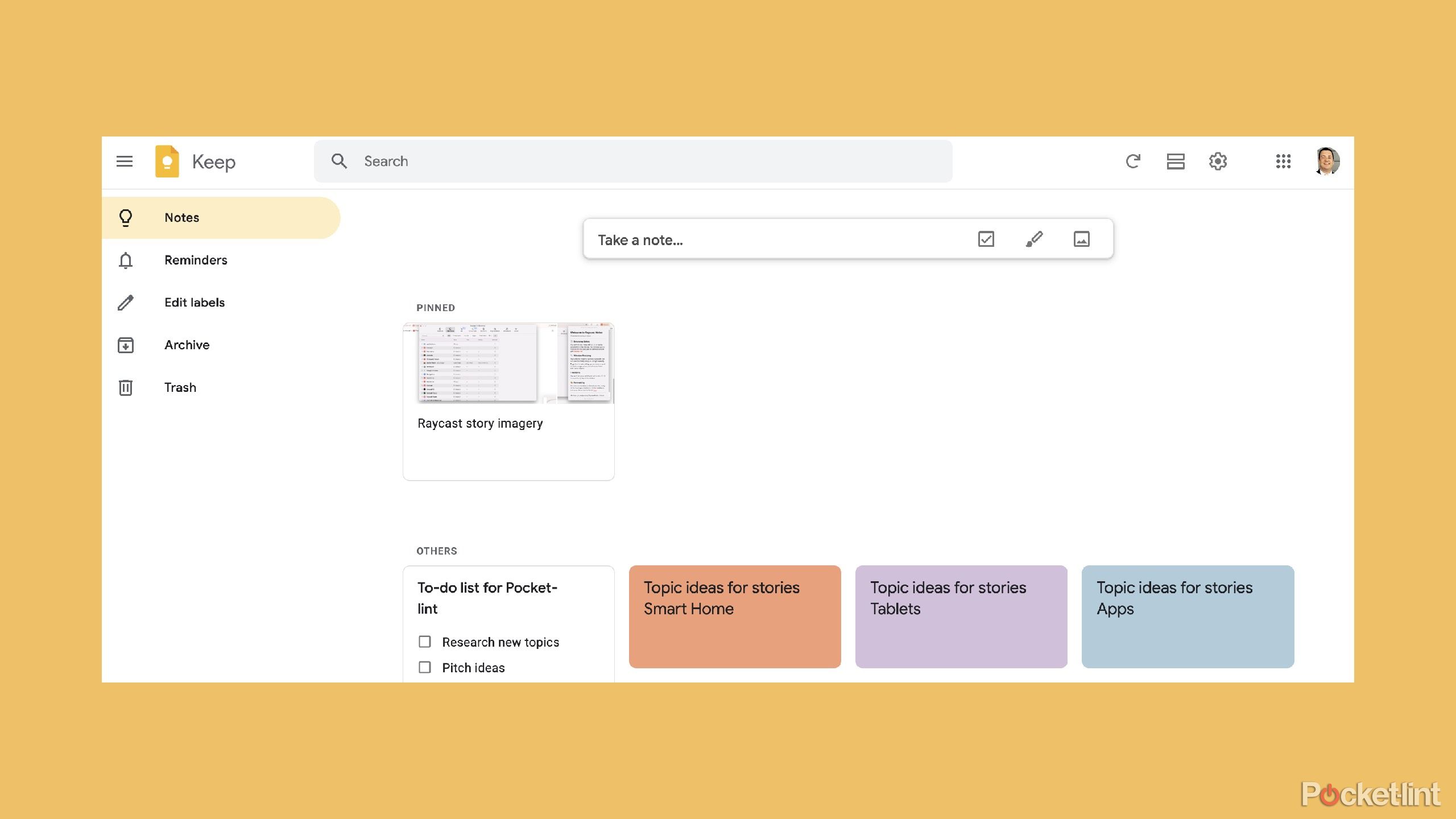 Images and pinning notes in google keep. 