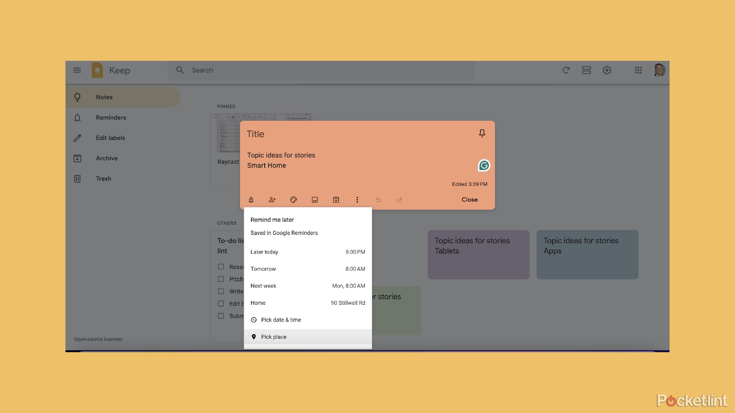 Google Keep location-based reminders. 